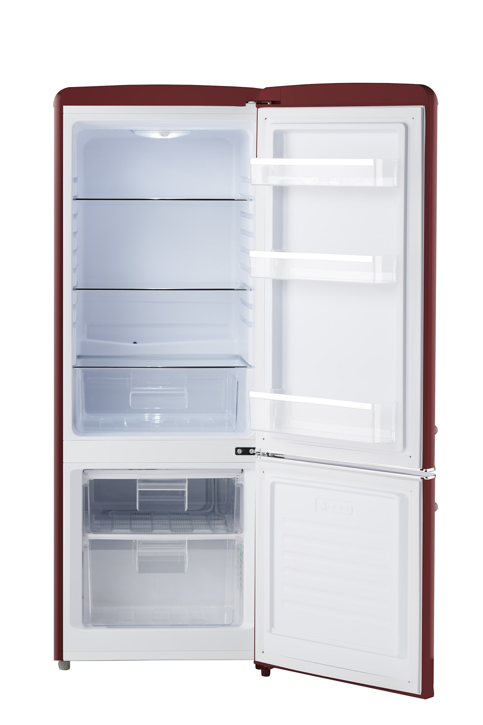 Refrigerador Retro FF1 de 7 pies cúbicos con congelador en la parte inferior de profundidad estándar color vino rojo, certificado ENERGY STAR