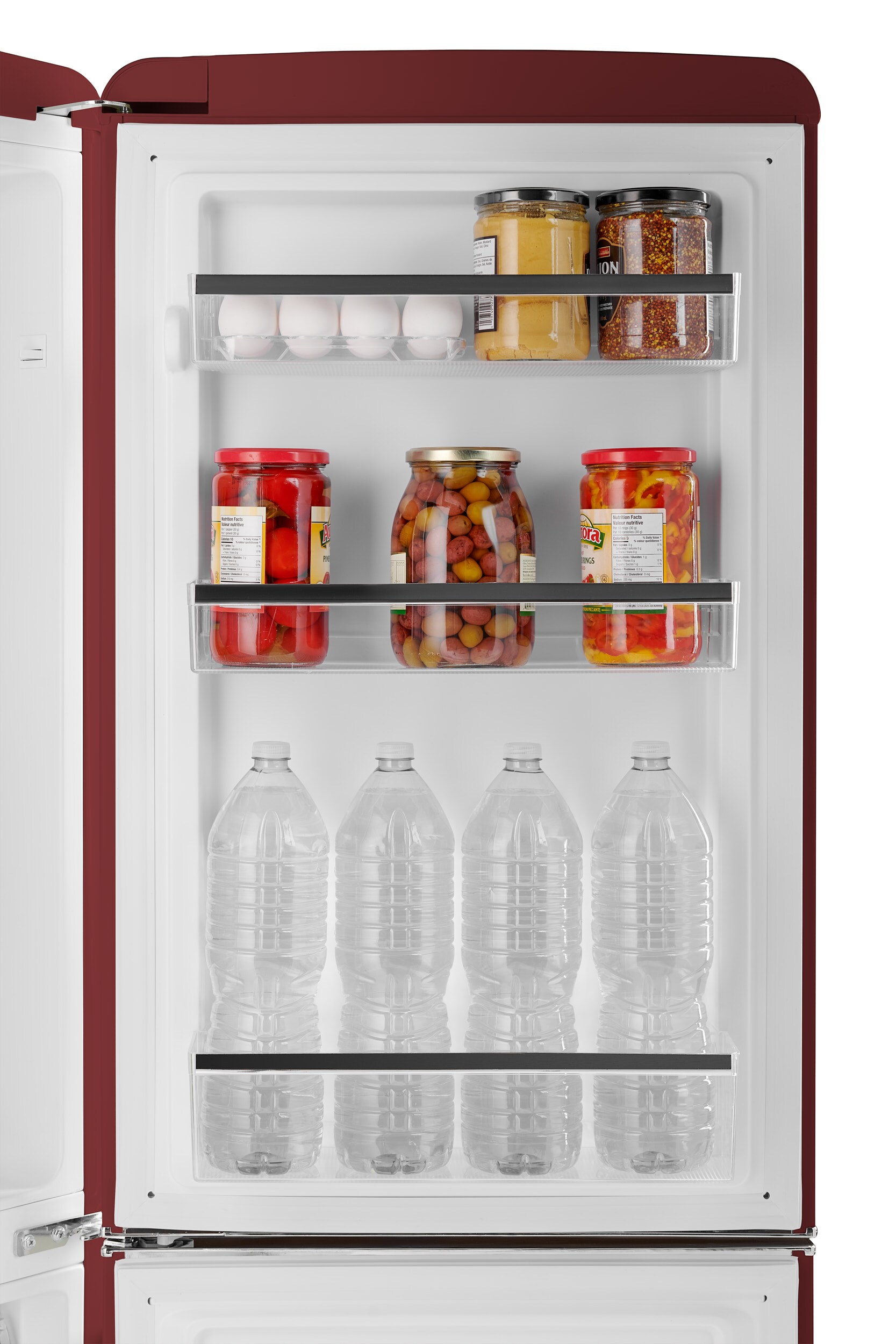 Refrigerador Retro FF1 de 7 pies cúbicos con congelador en la parte inferior de profundidad estándar color vino rojo, certificado ENERGY STAR