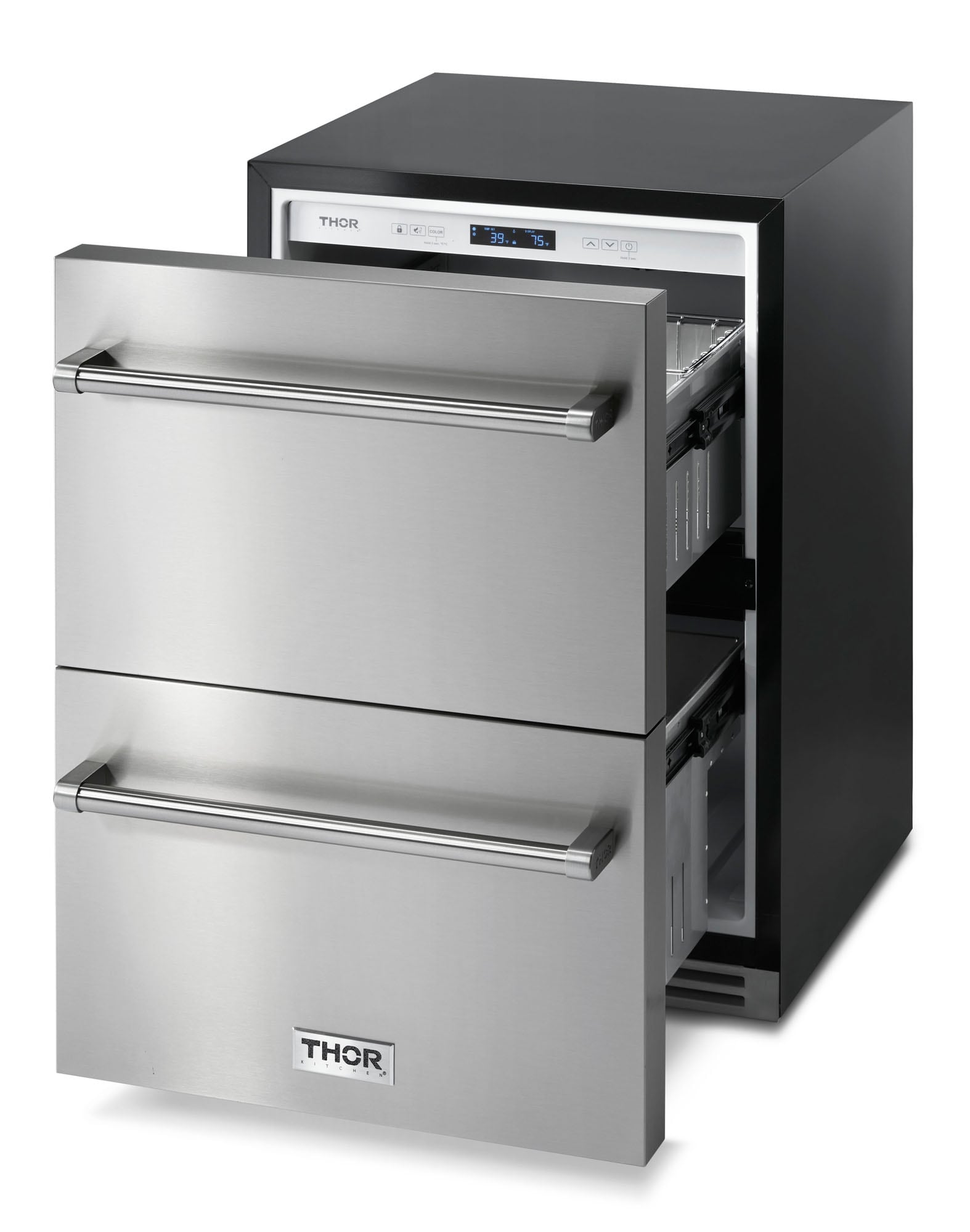 Refrigerador de cajón empotrable o de pie de 24 pulgadas con 2 cajones, de acero inoxidable