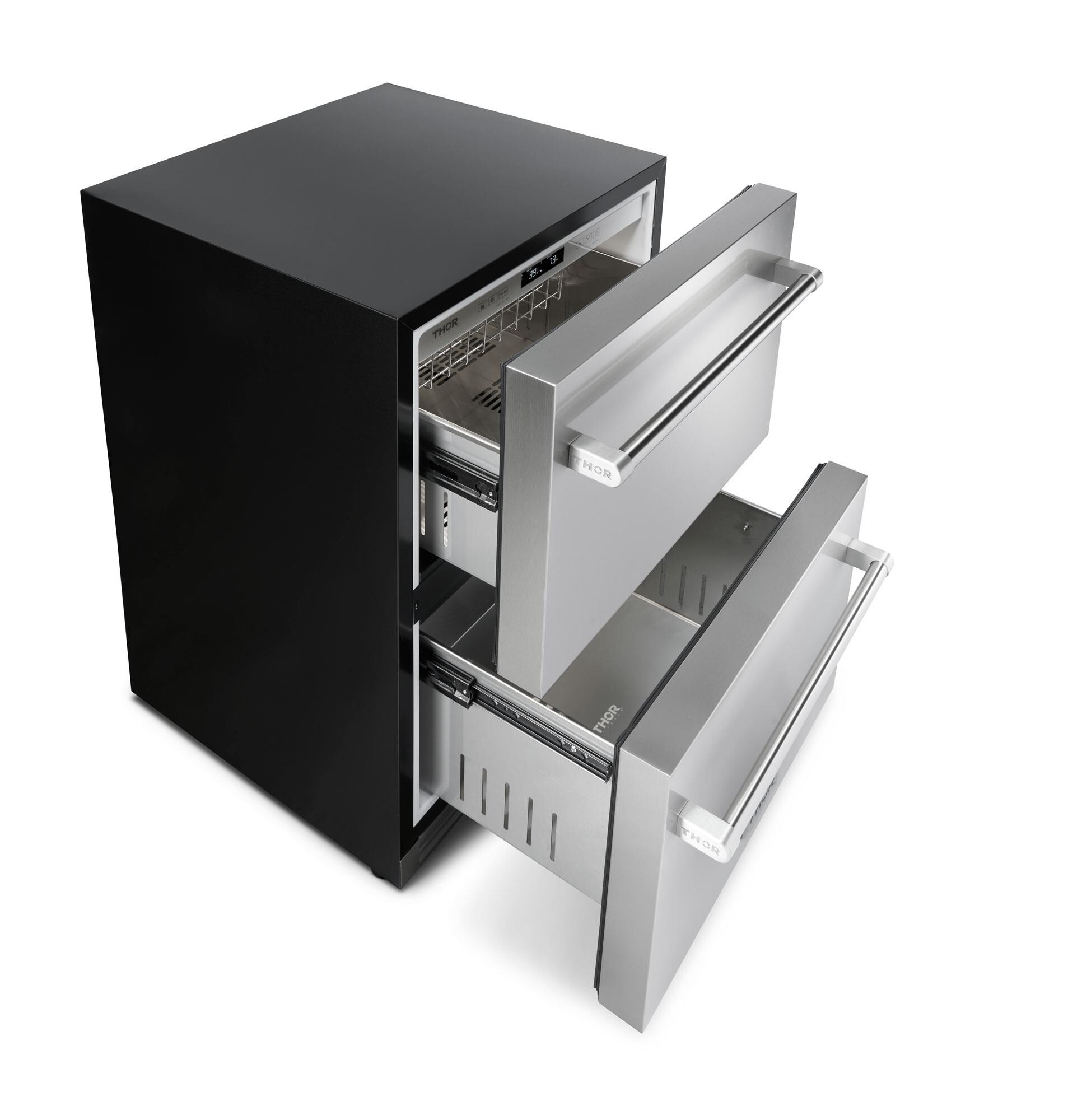 Refrigerador de cajón empotrable o de pie de 24 pulgadas con 2 cajones, de acero inoxidable