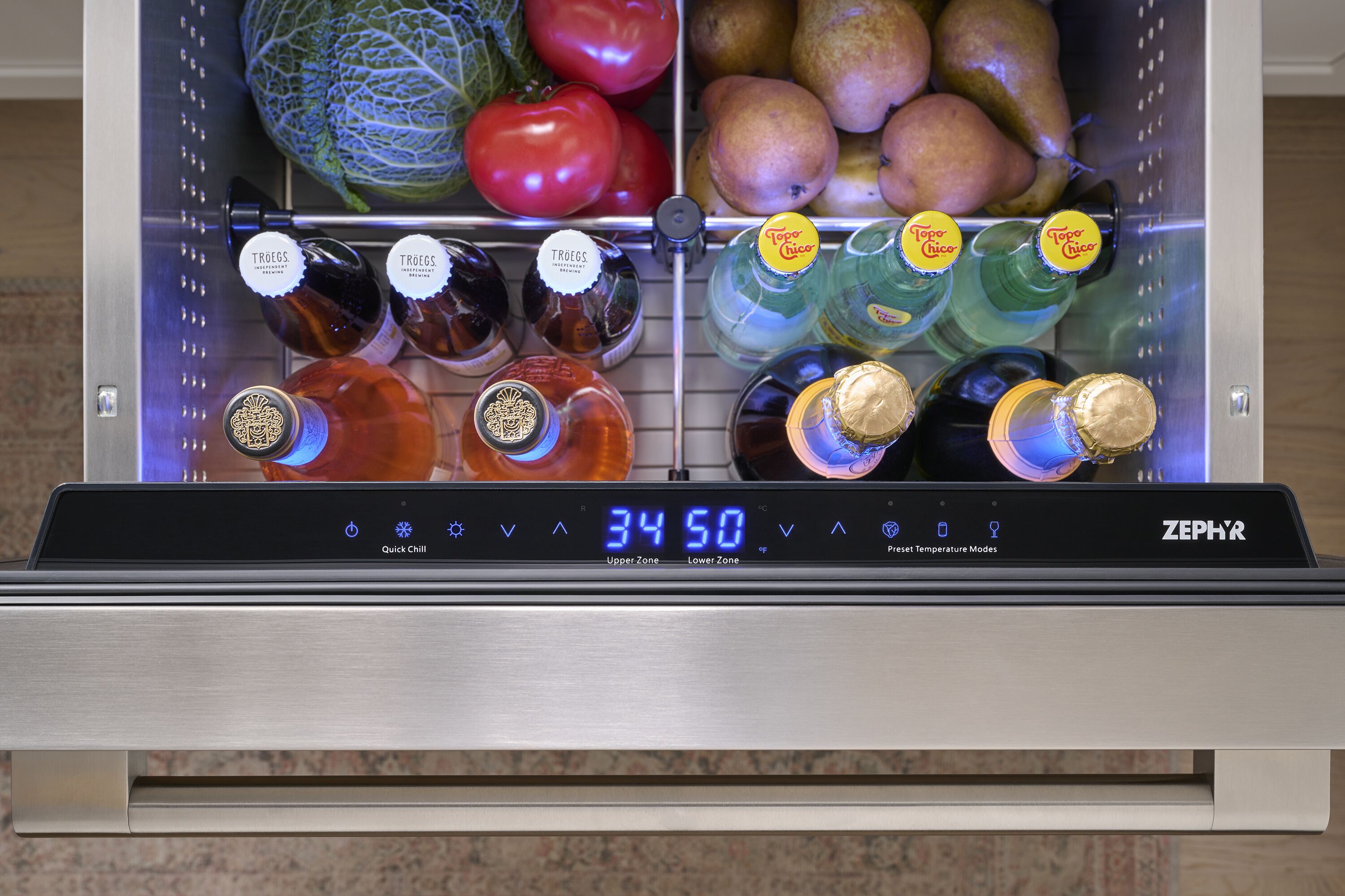 Refrigerador empotrado de 24 pulgadas de doble zona con 2 cajones Zephyr Presrv (Acero inoxidable)
