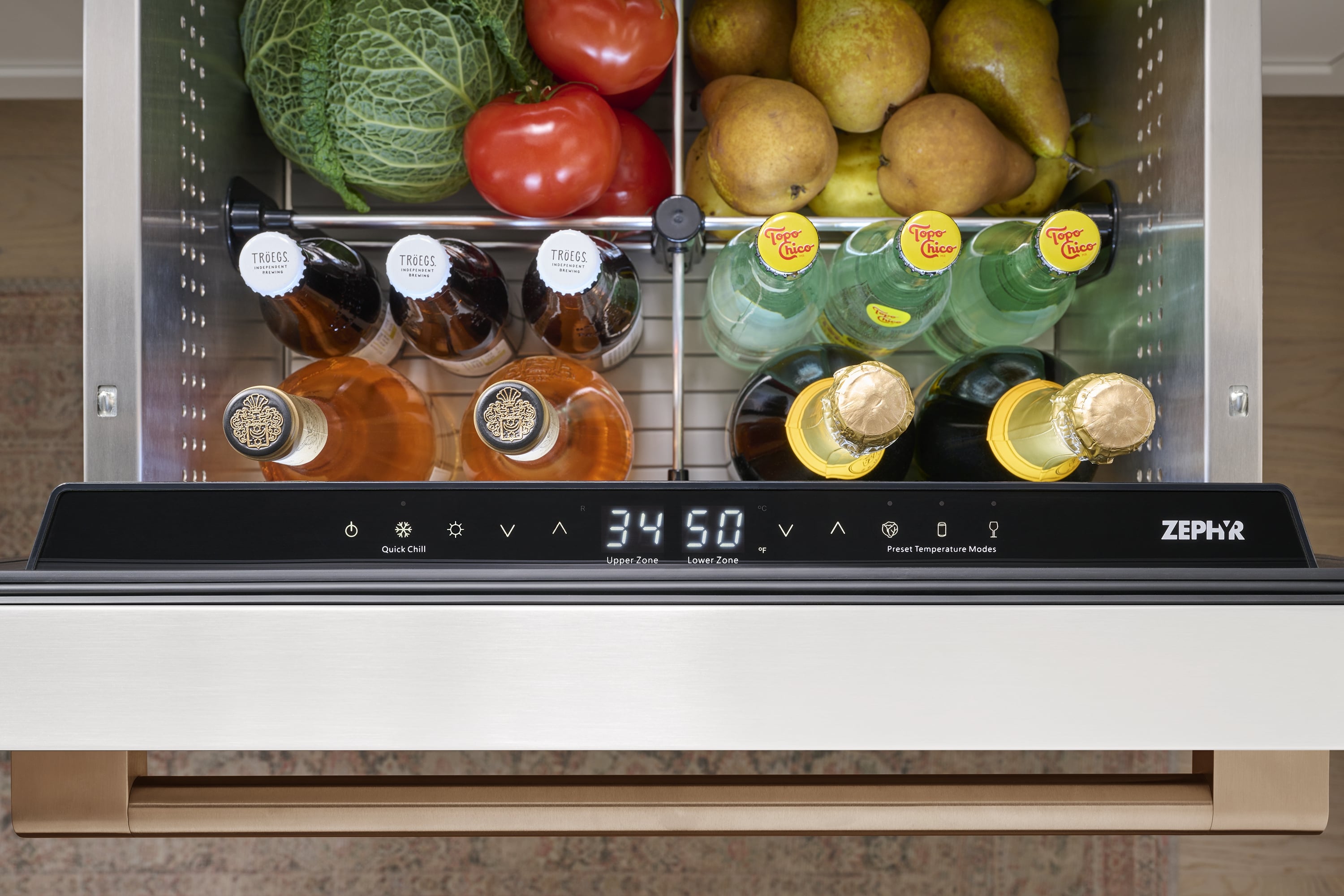 Refrigerador empotrable de 2 cajones de doble zona de 24 pulgadas Zephyr Presrv (Listo para paneles)