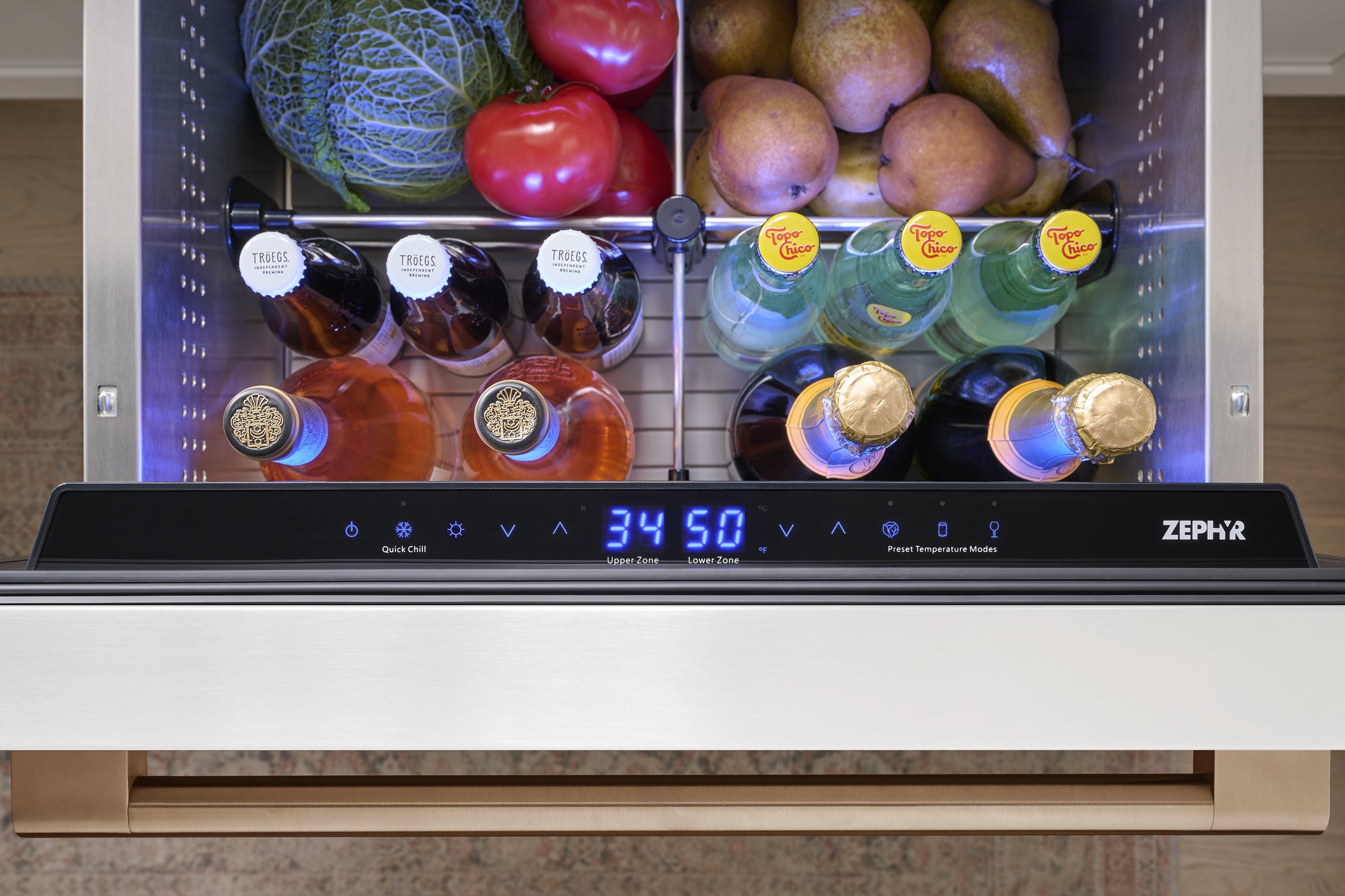 Refrigerador empotrable de 2 cajones de doble zona de 24 pulgadas Zephyr Presrv (Listo para paneles)
