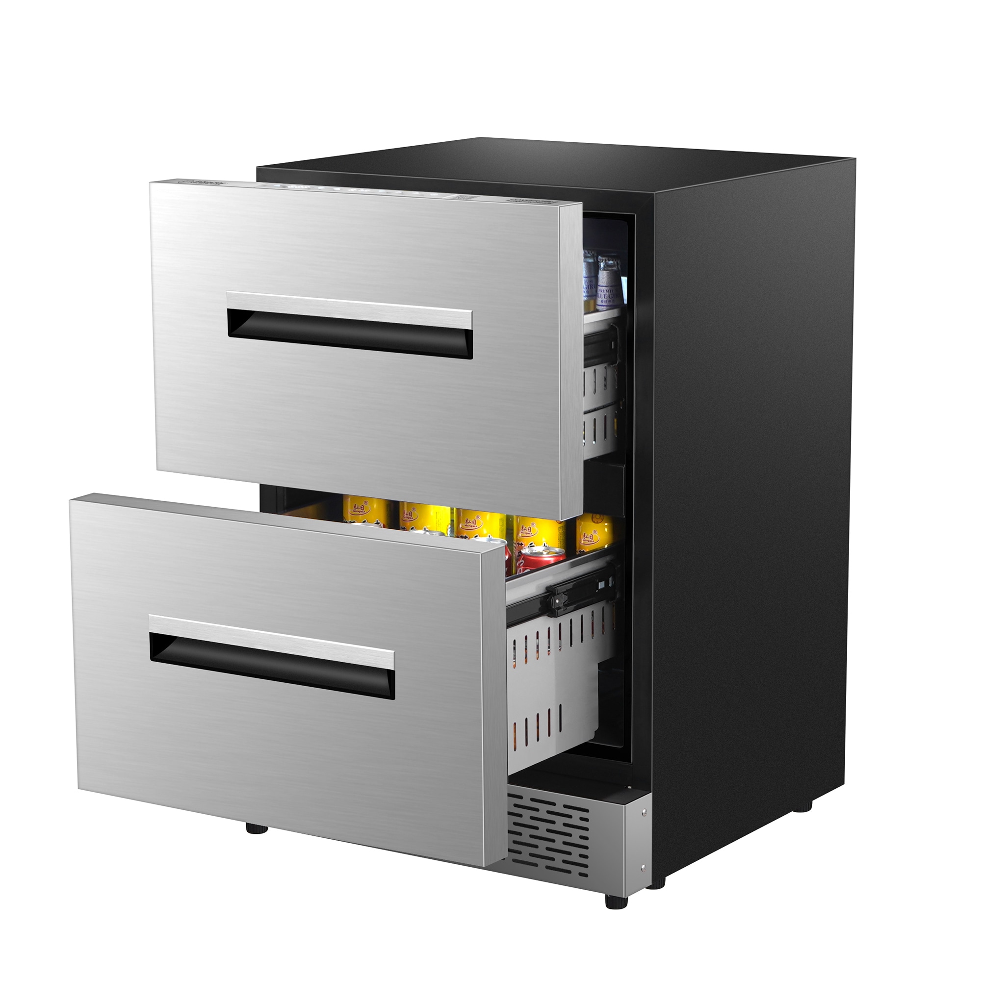 Refrigerador de cajón empotrable/autónomo de 24 pulgadas con 2 cajones, acero inoxidable