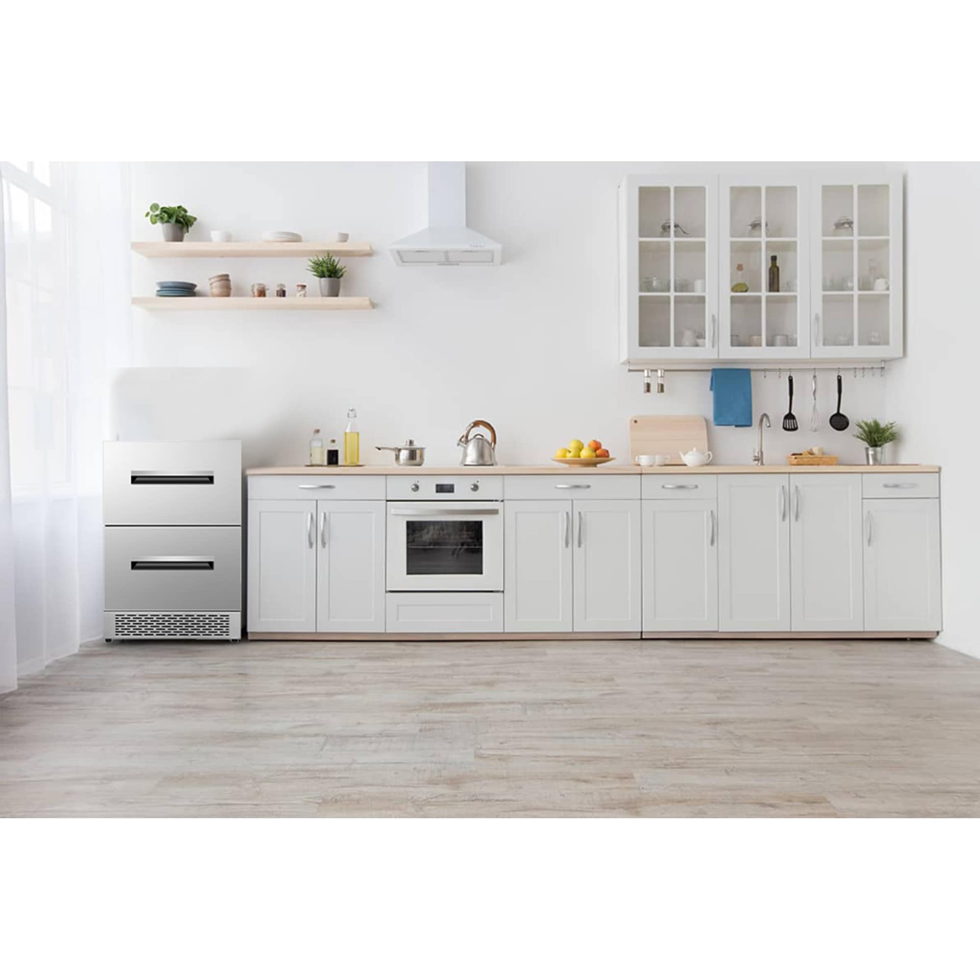 Refrigerador de cajón empotrable/autónomo de 24 pulgadas con 2 cajones, acero inoxidable