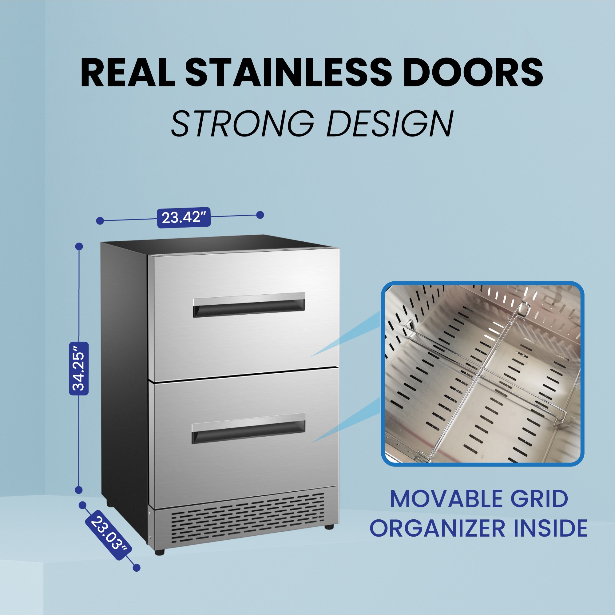 Refrigerador de cajón empotrable/autónomo de 24 pulgadas con 2 cajones, acero inoxidable