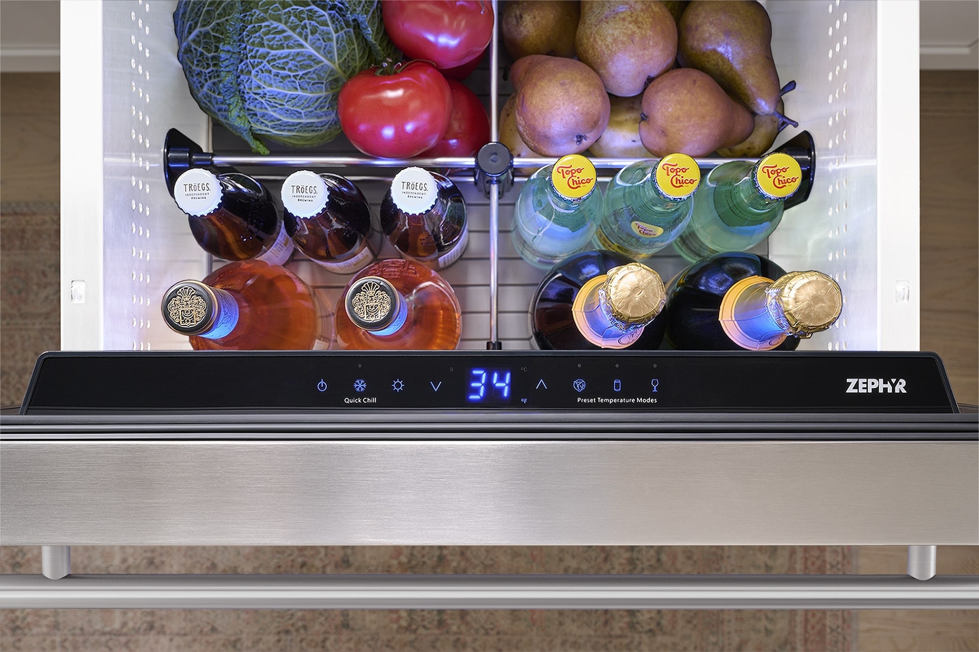 Refrigerador empotrado de 24 pulgadas con 2 cajones de acero inoxidable de zona única por Zephyr Presrv