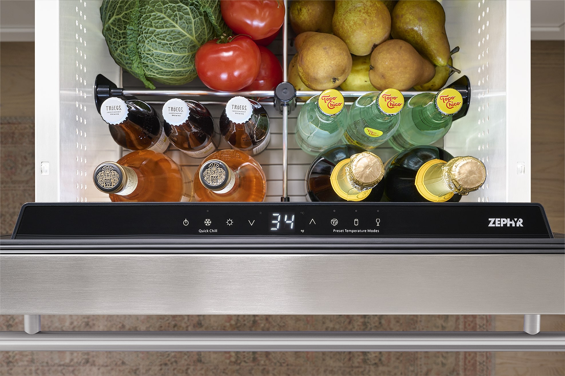 Refrigerador empotrado de 24 pulgadas con 2 cajones de acero inoxidable de zona única por Zephyr Presrv