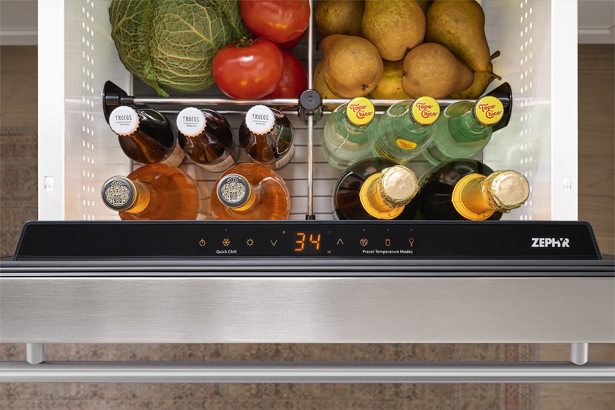 Refrigerador empotrado de 24 pulgadas con 2 cajones de acero inoxidable de zona única por Zephyr Presrv