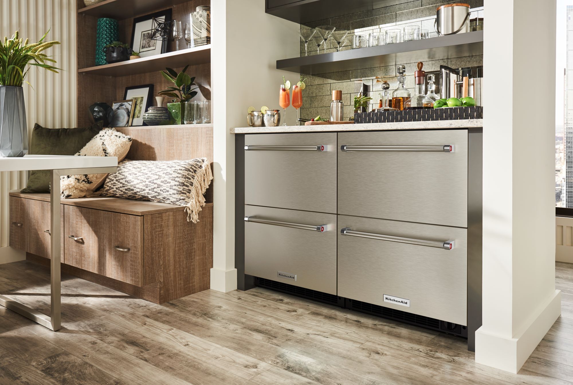 Refrigerador empotrado de 24 pulgadas con 2 cajones de KitchenAid (acero inoxidable)
