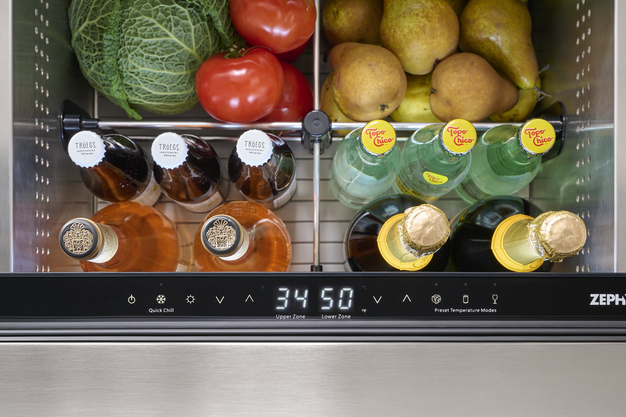 Refrigerador Empotrado de 24 pulgadas y 2 cajones para exteriores de doble zona Zephyr Presrv (Acero Inoxidable)