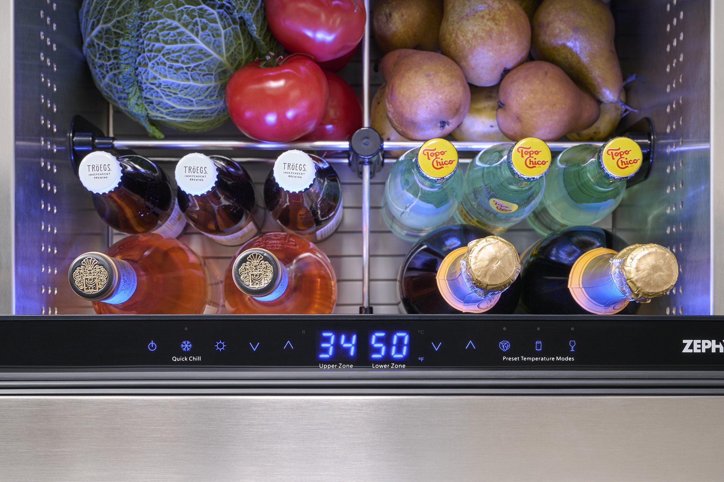 Refrigerador Empotrado de 24 pulgadas y 2 cajones para exteriores de doble zona Zephyr Presrv (Acero Inoxidable)