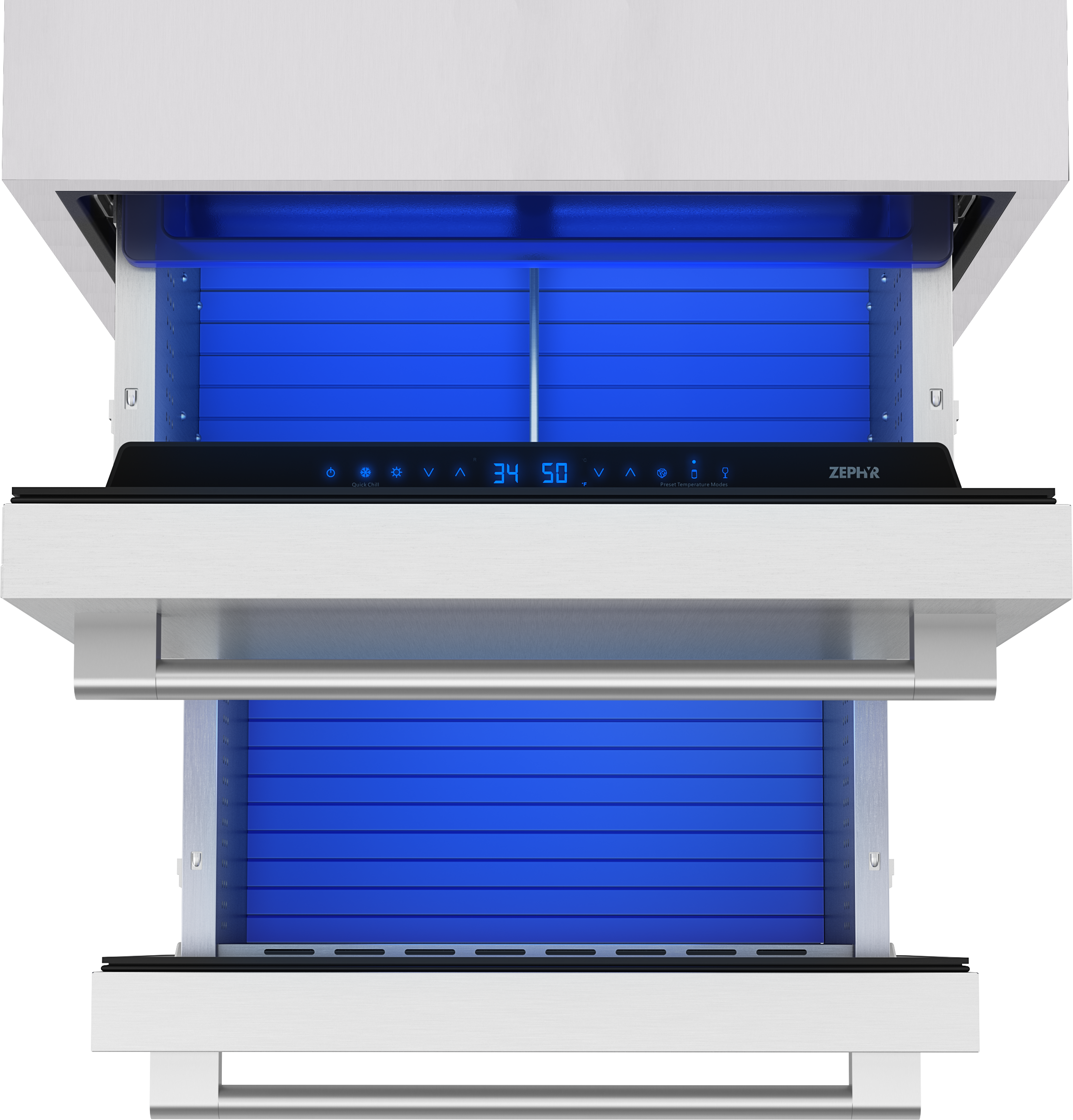 Refrigerador Empotrado de 24 pulgadas y 2 cajones para exteriores de doble zona Zephyr Presrv (Acero Inoxidable)