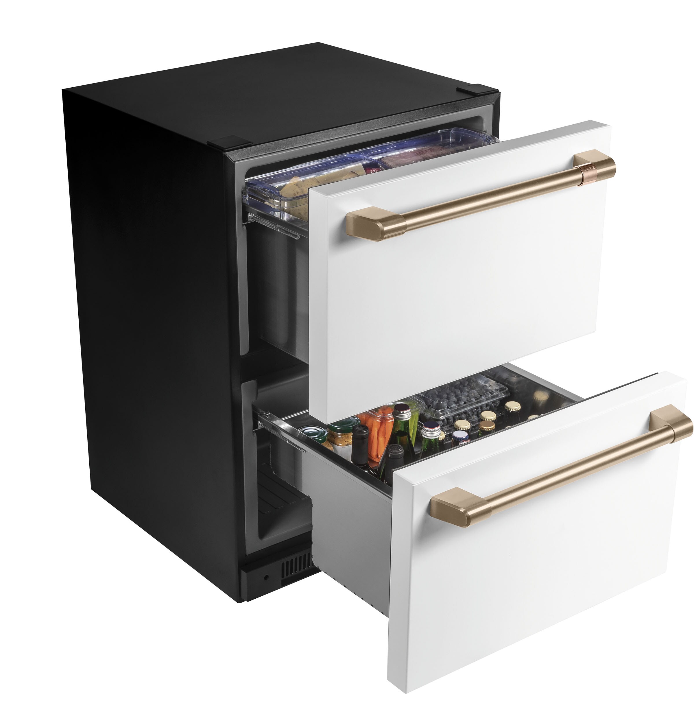 Refrigerador de cajones empotrable o independiente de 24 pulgadas con 2 cajones (blanco mate)