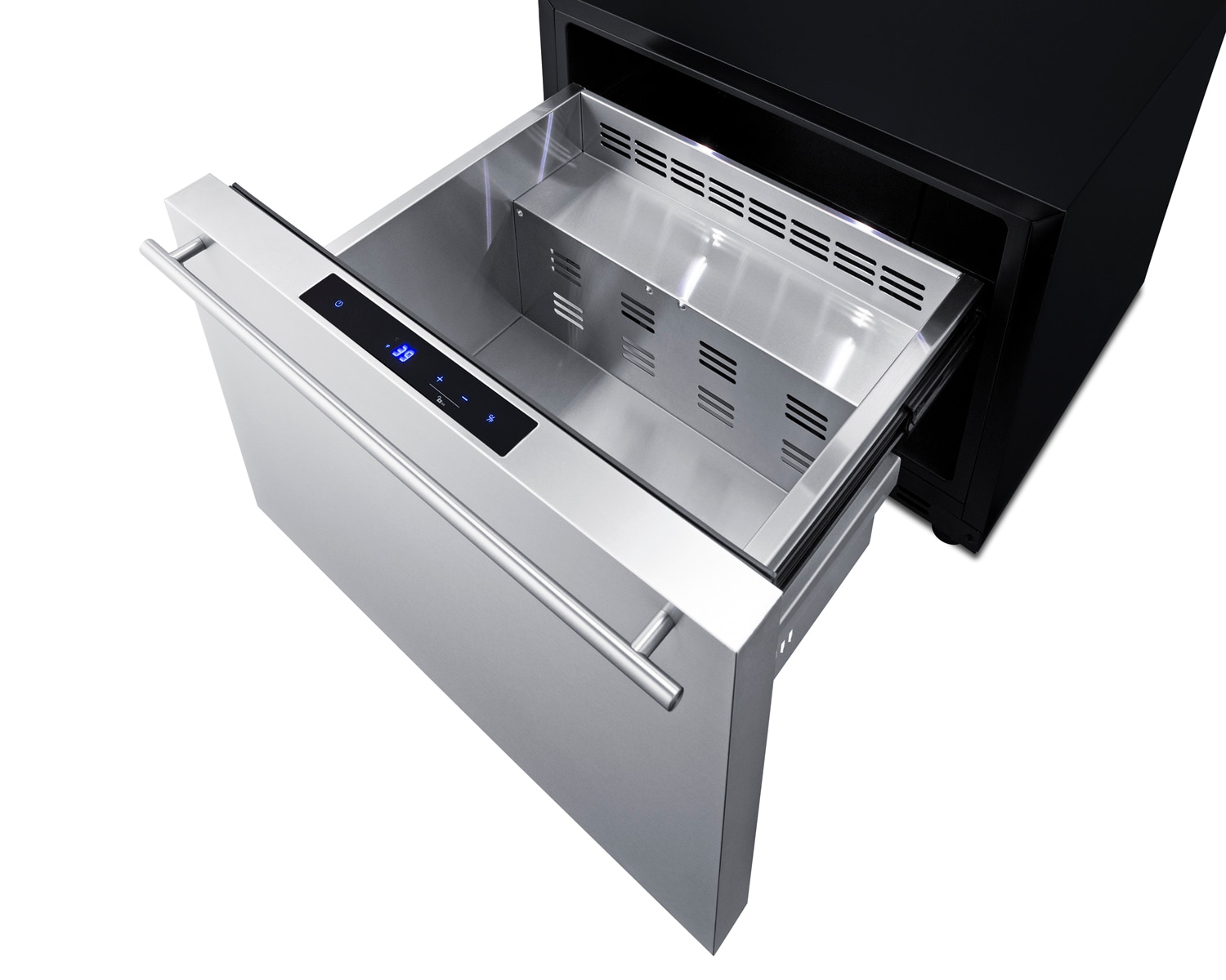Refrigerador de Cajón de 24 Pulgadas Empotrable o Independiente de Summit Appliance (panel de acero inoxidable listo para la instalación / gabinete negro) SDR24