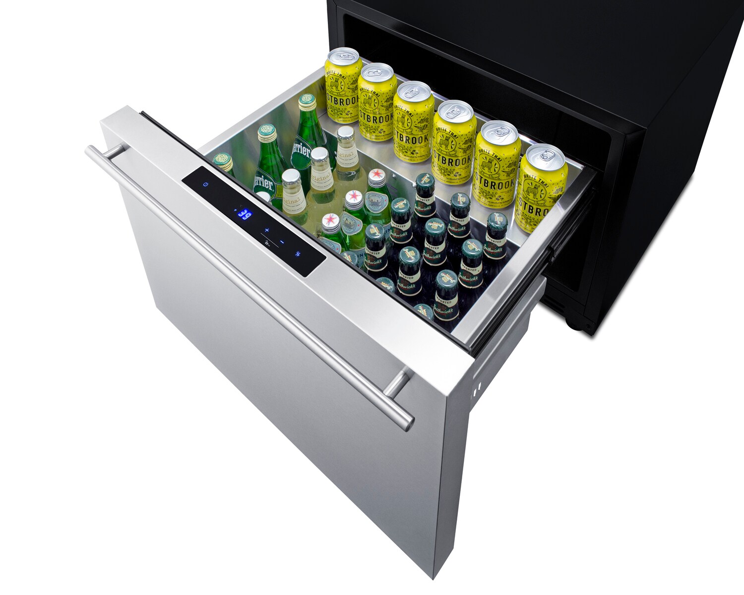 Refrigerador de Cajón de 24 Pulgadas Empotrable o Independiente de Summit Appliance (panel de acero inoxidable listo para la instalación / gabinete negro) SDR24
