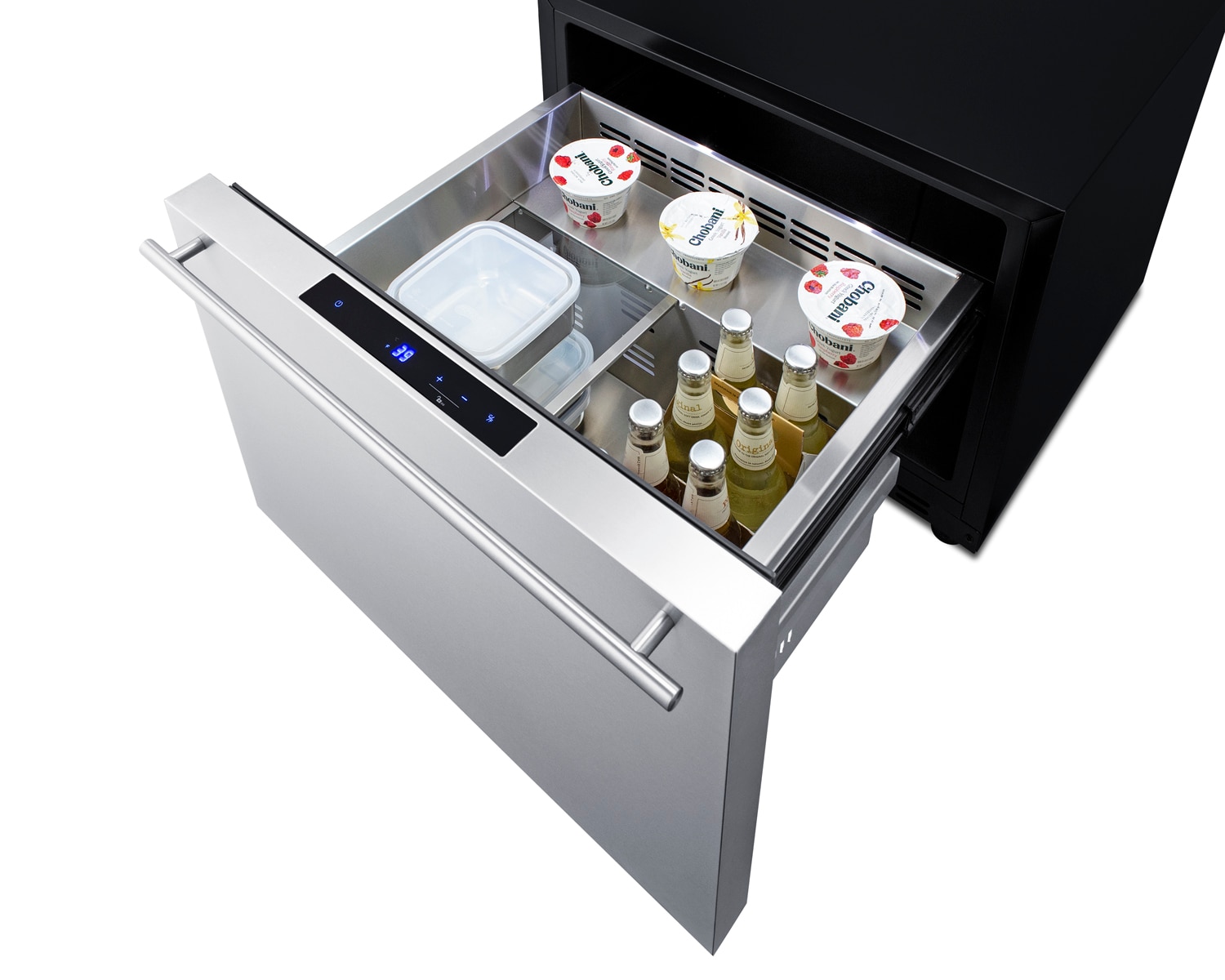 Refrigerador de Cajón de 24 Pulgadas Empotrable o Independiente de Summit Appliance (panel de acero inoxidable listo para la instalación / gabinete negro) SDR24