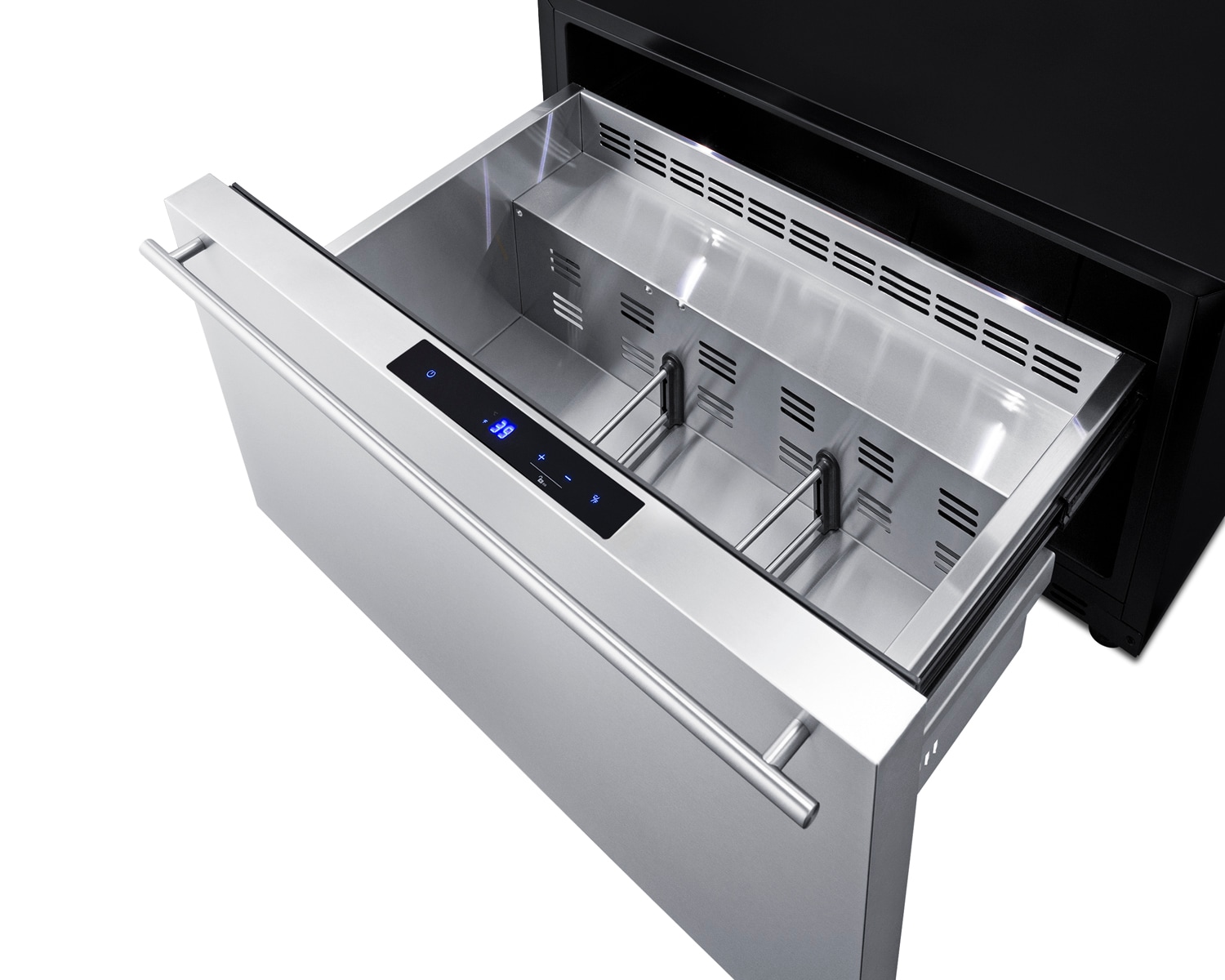 Refrigerador Cajón Empotrable/Independiente de 30 pulgadas de Summit Appliance (Frente de acero inoxidable listo para panel/cuerpo negro) SDR30