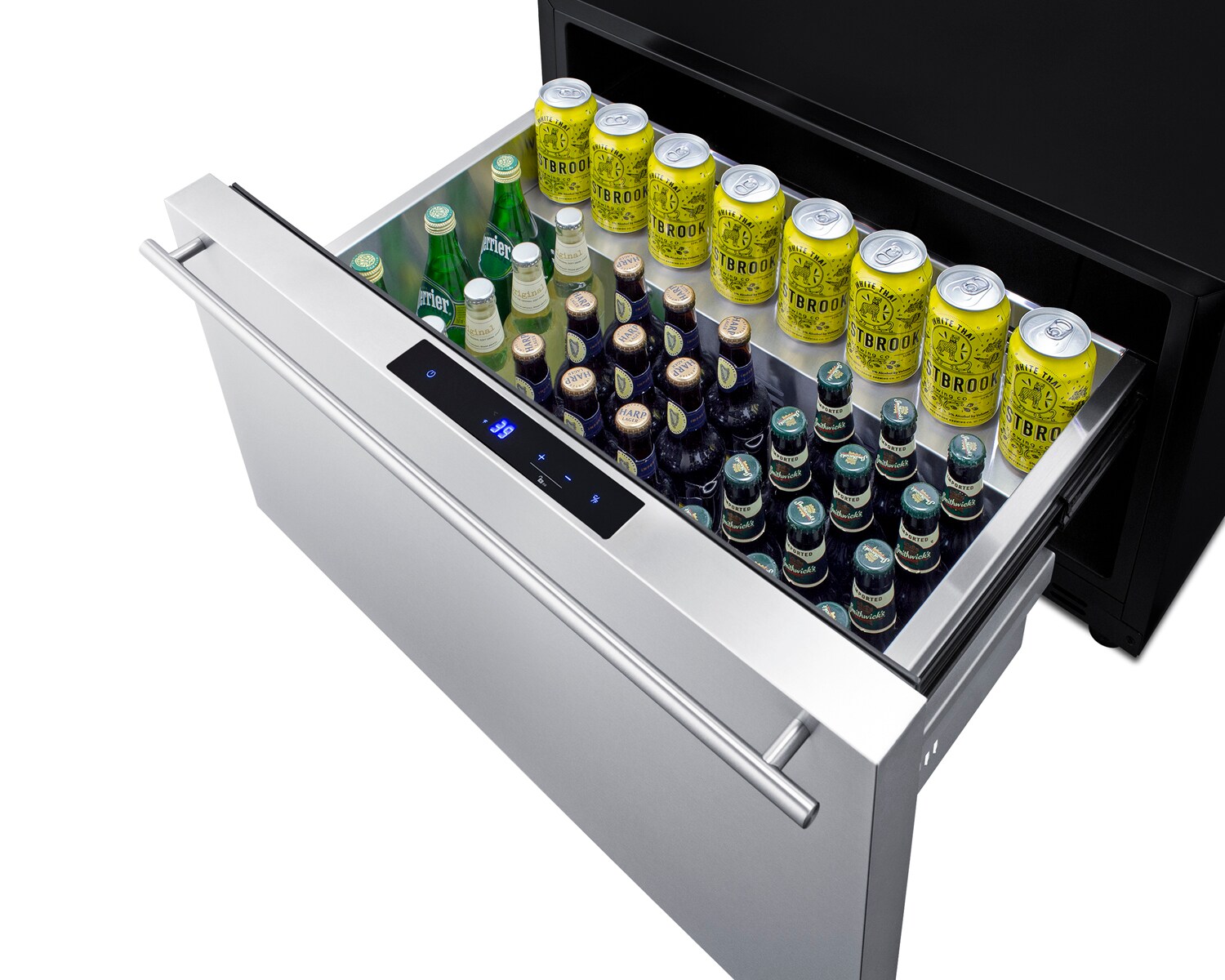 Refrigerador Cajón Empotrable/Independiente de 30 pulgadas de Summit Appliance (Frente de acero inoxidable listo para panel/cuerpo negro) SDR30