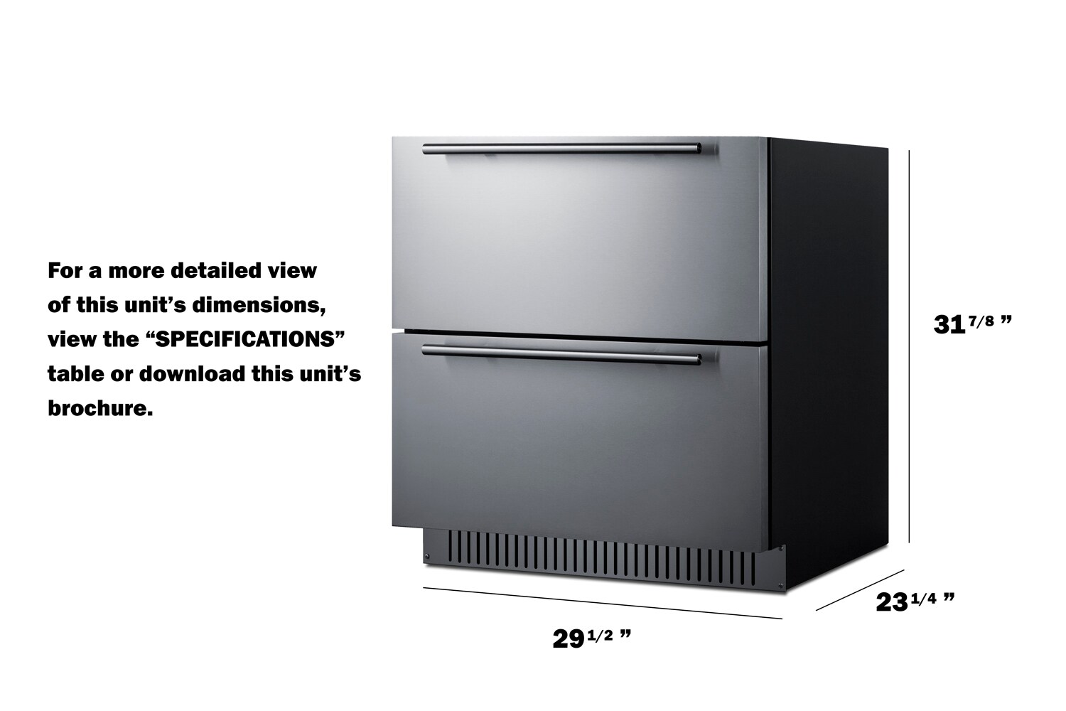 Refrigerador de cajón empotrable/de pie de 30 pulgadas Summit Appliance con 2 cajones (frente de acero inoxidable listo para panel/carcasa negra) SPR3032DADA