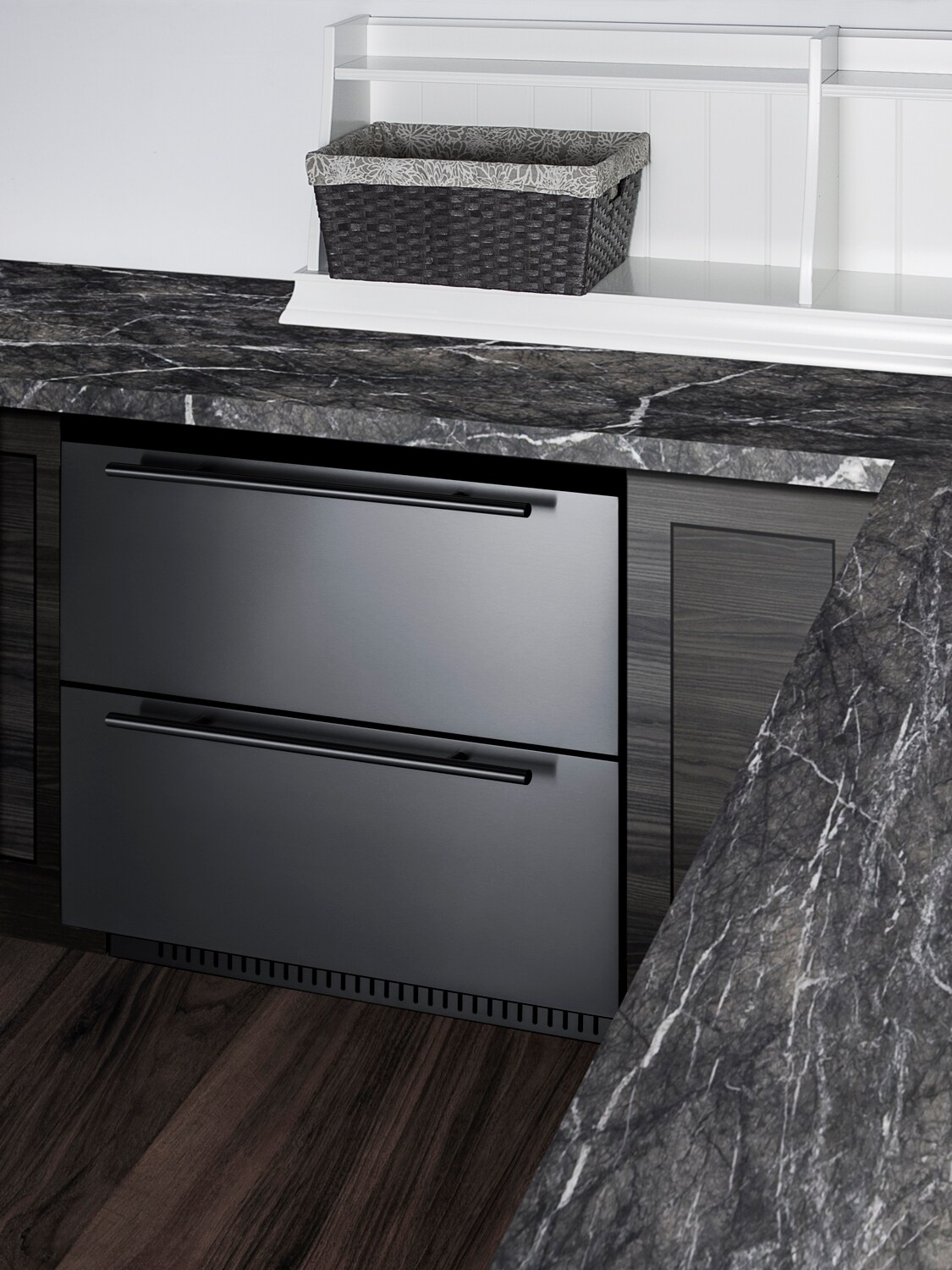 Refrigerador de cajón empotrable/de pie de 30 pulgadas Summit Appliance con 2 cajones (frente de acero inoxidable listo para panel/carcasa negra) SPR3032DADA