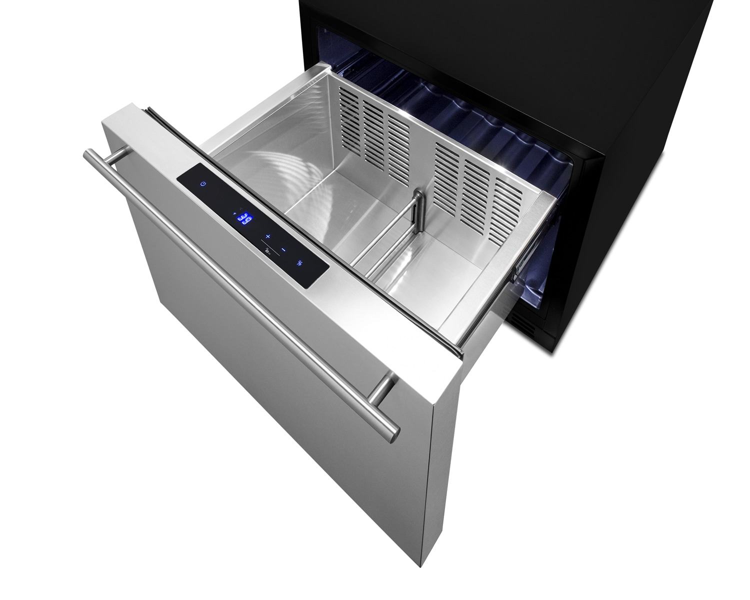 Refrigerador de cajón empotrable/independiente de 22 pulgadas de Summit Appliance (Panel frontal de acero inoxidable listo para pintar/negro) FF12DROS