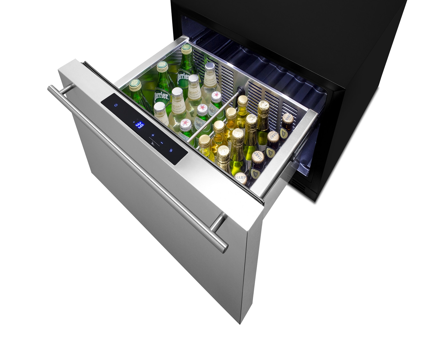 Refrigerador de cajón empotrable/independiente de 22 pulgadas de Summit Appliance (Panel frontal de acero inoxidable listo para pintar/negro) FF12DROS