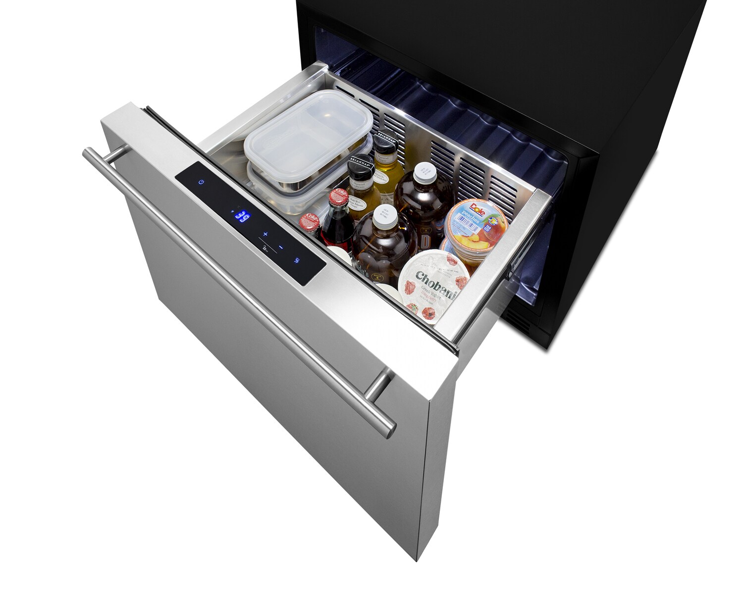 Refrigerador de cajón empotrable/independiente de 22 pulgadas de Summit Appliance (Panel frontal de acero inoxidable listo para pintar/negro) FF12DROS