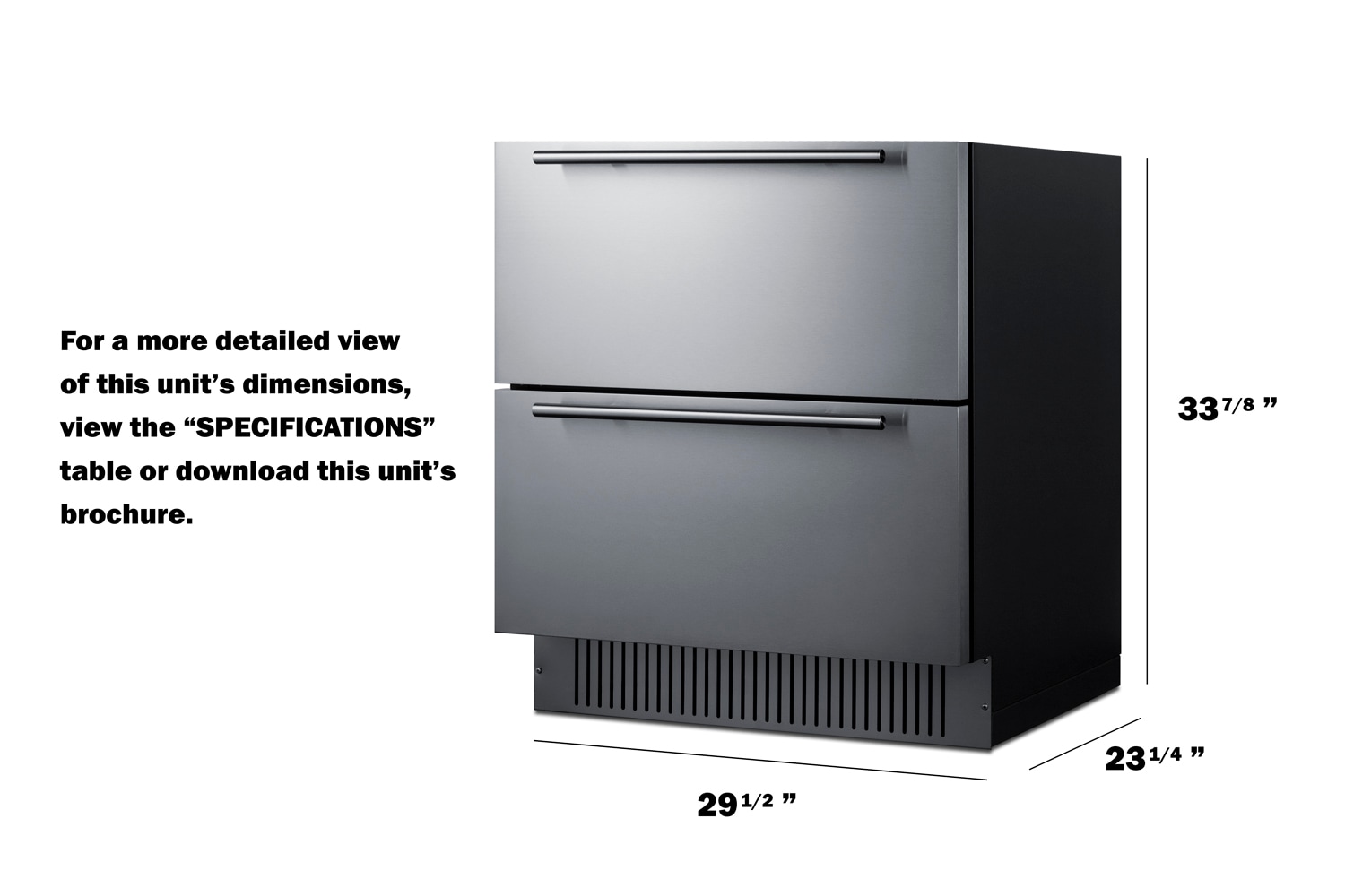 Refrigerador de 2 cajones empotrable o independiente de 30 pulgadas de Summit Appliance (frente de acero inoxidable listo para panel / gabinete negro) SPR3032D