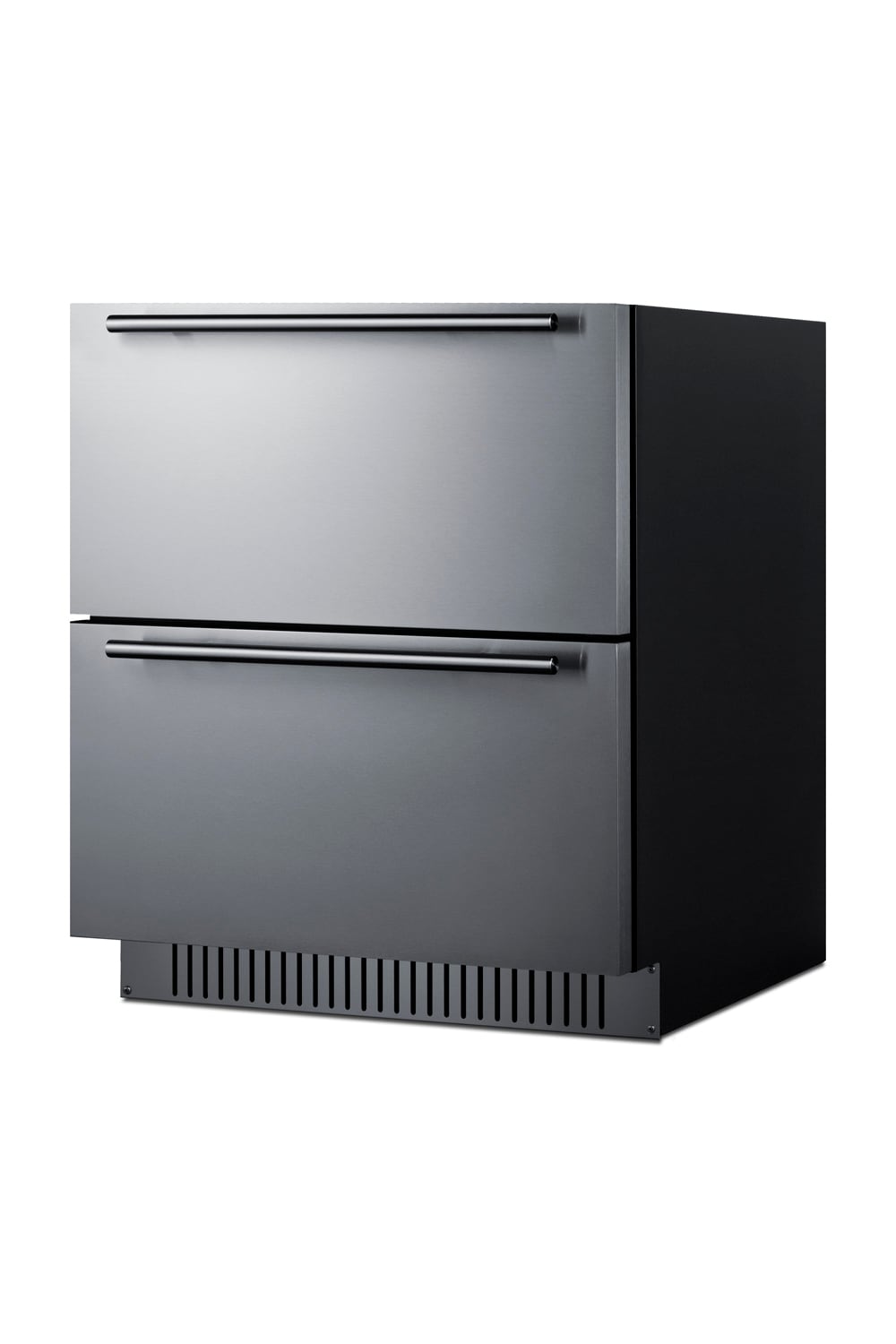 Refrigerador de 27 pulgadas con 2 cajones, empotrable o independiente (con frente de acero inoxidable listo para panel y gabinete negro) Summit SPR275OS2DADA