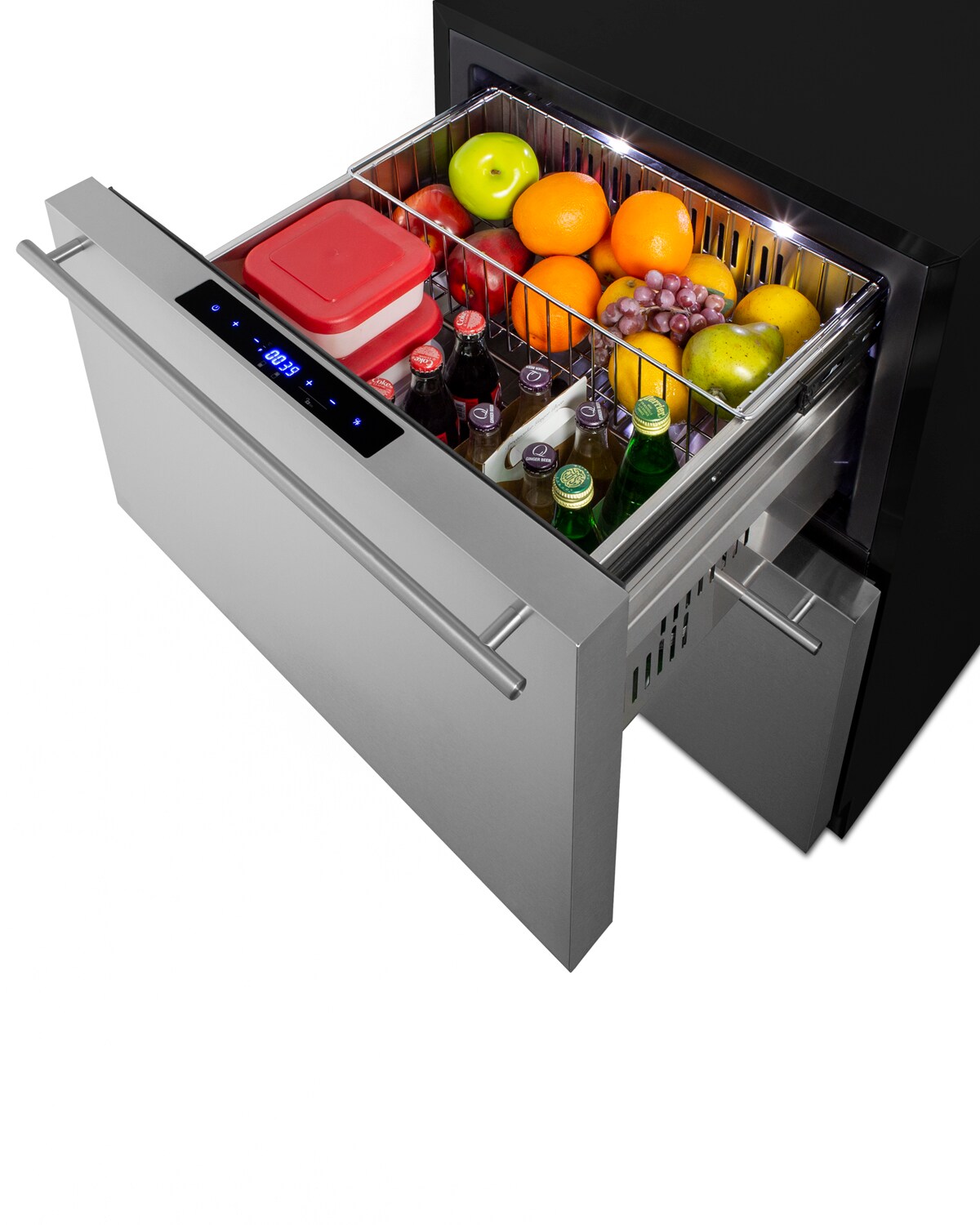 Refrigerador empotrable o independiente de 24 pulgadas con 2 cajones (frontal de acero inoxidable listo para panel/negro) ADRF244 de Summit Appliance