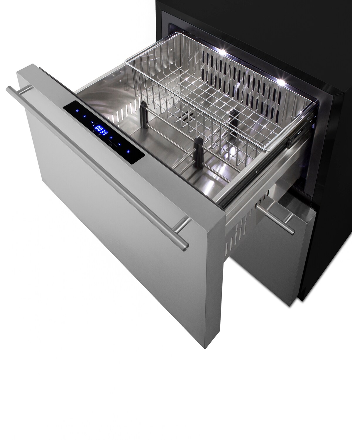 Refrigerador empotrable o independiente de 24 pulgadas con 2 cajones (frontal de acero inoxidable listo para panel/negro) ADRF244 de Summit Appliance
