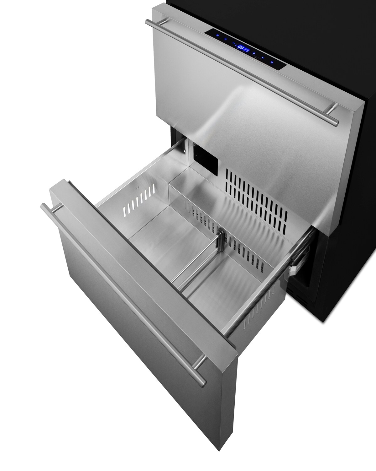 Refrigerador empotrable o independiente de 24 pulgadas con 2 cajones (frontal de acero inoxidable listo para panel/negro) ADRF244 de Summit Appliance