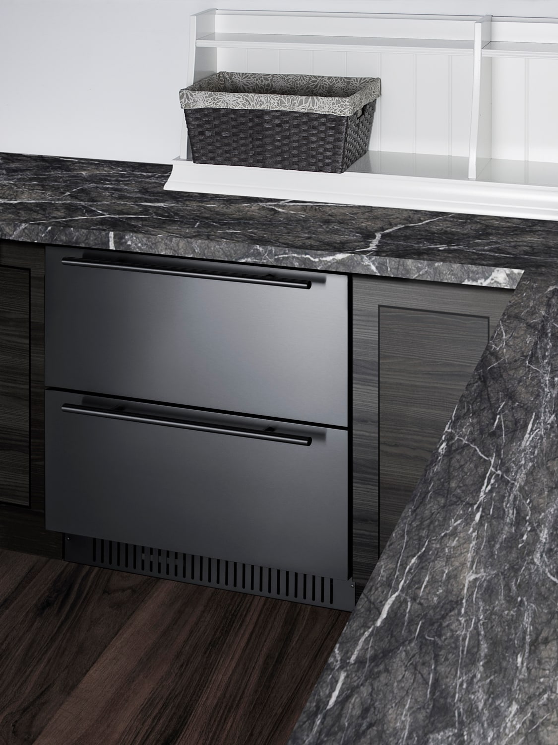 Refrigerador de Cajón Empotrable/Independiente de 27 pulgadas con 2 cajones de Summit Appliance (frente de acero inoxidable listo para panel/negro) SPR275OS2D