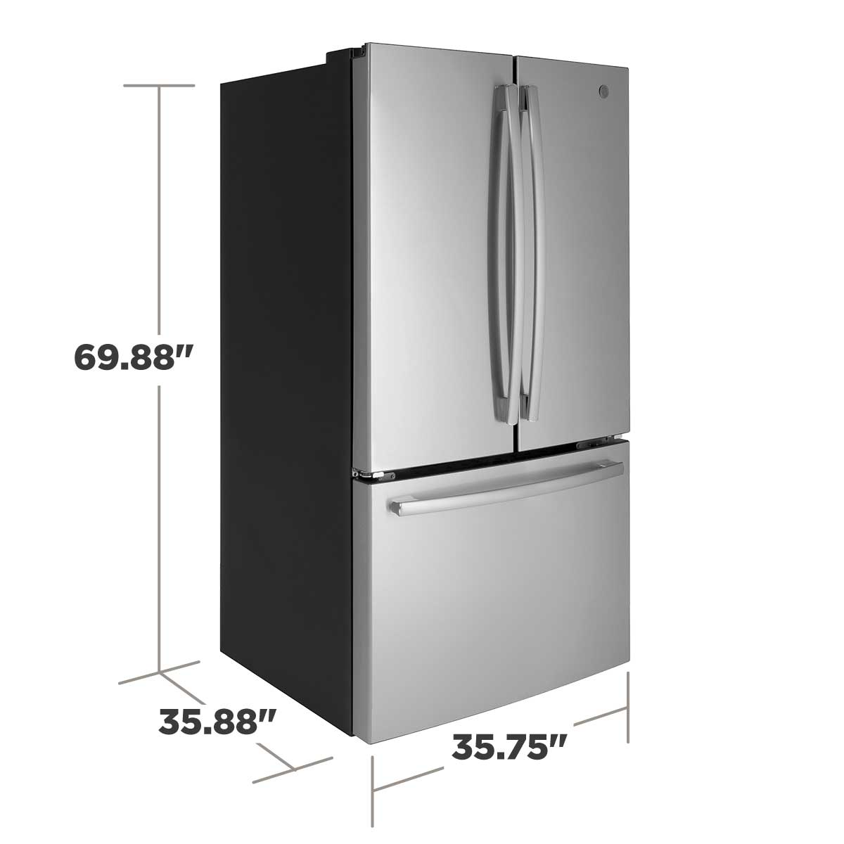 Refrigerador Francés de 3 puertas estándar de 27 pies cúbicos con fabricador de hielo y dispensador de agua (Acero inoxidable) Certified ENERGY STAR de GE