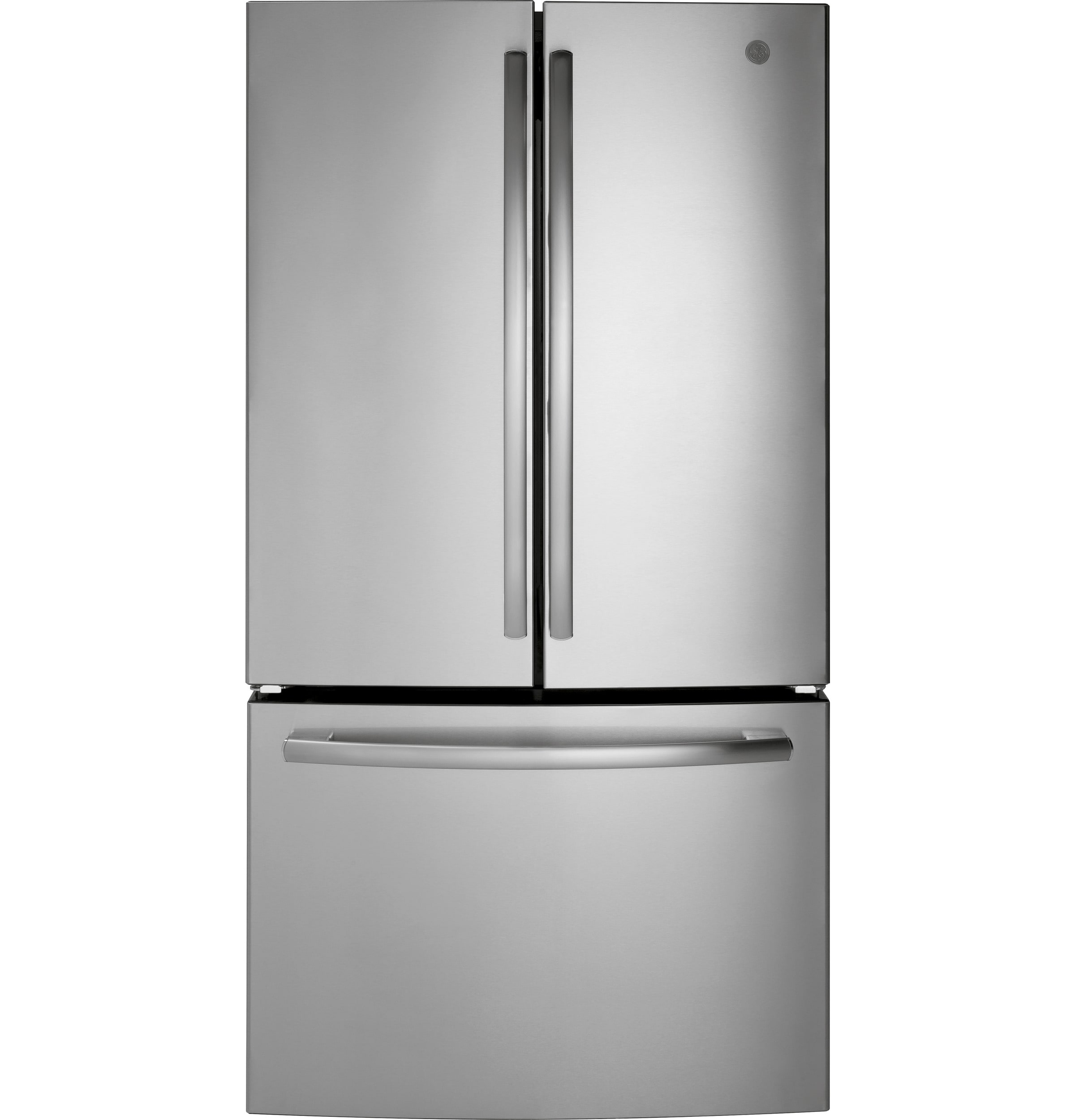 Refrigerador Francés de 3 puertas estándar de 27 pies cúbicos con fabricador de hielo y dispensador de agua (Acero inoxidable) Certified ENERGY STAR de GE