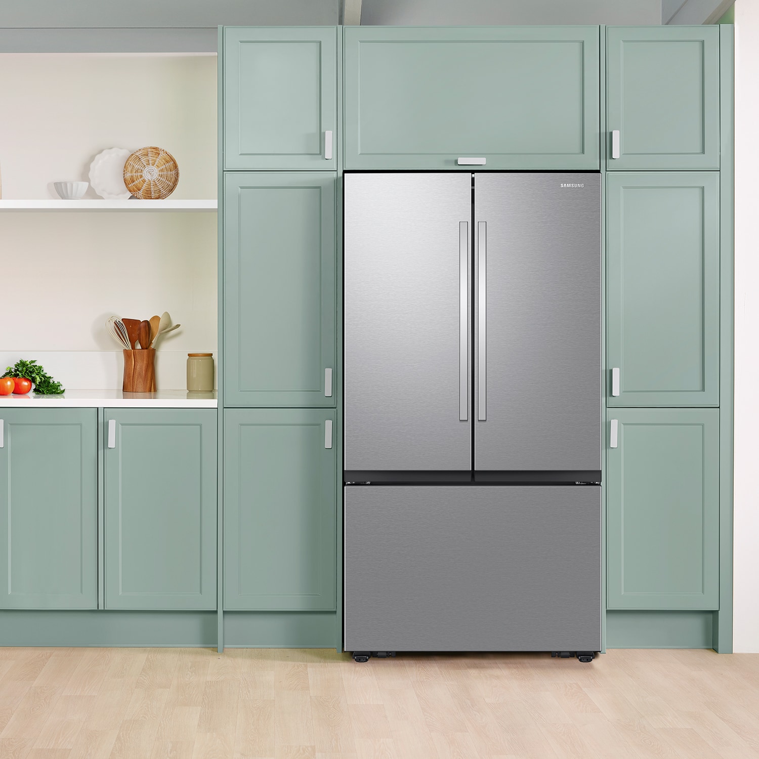 Refrigerador Samsung de Puertas Francesas con Capacidad de 31.5 pies cúbicos y Hielera Doble con Dispensador de Agua (Acero Inoxidable Resistente a las Huellas Dactilares) Certificado ENERGY STAR RF32CG5300SR