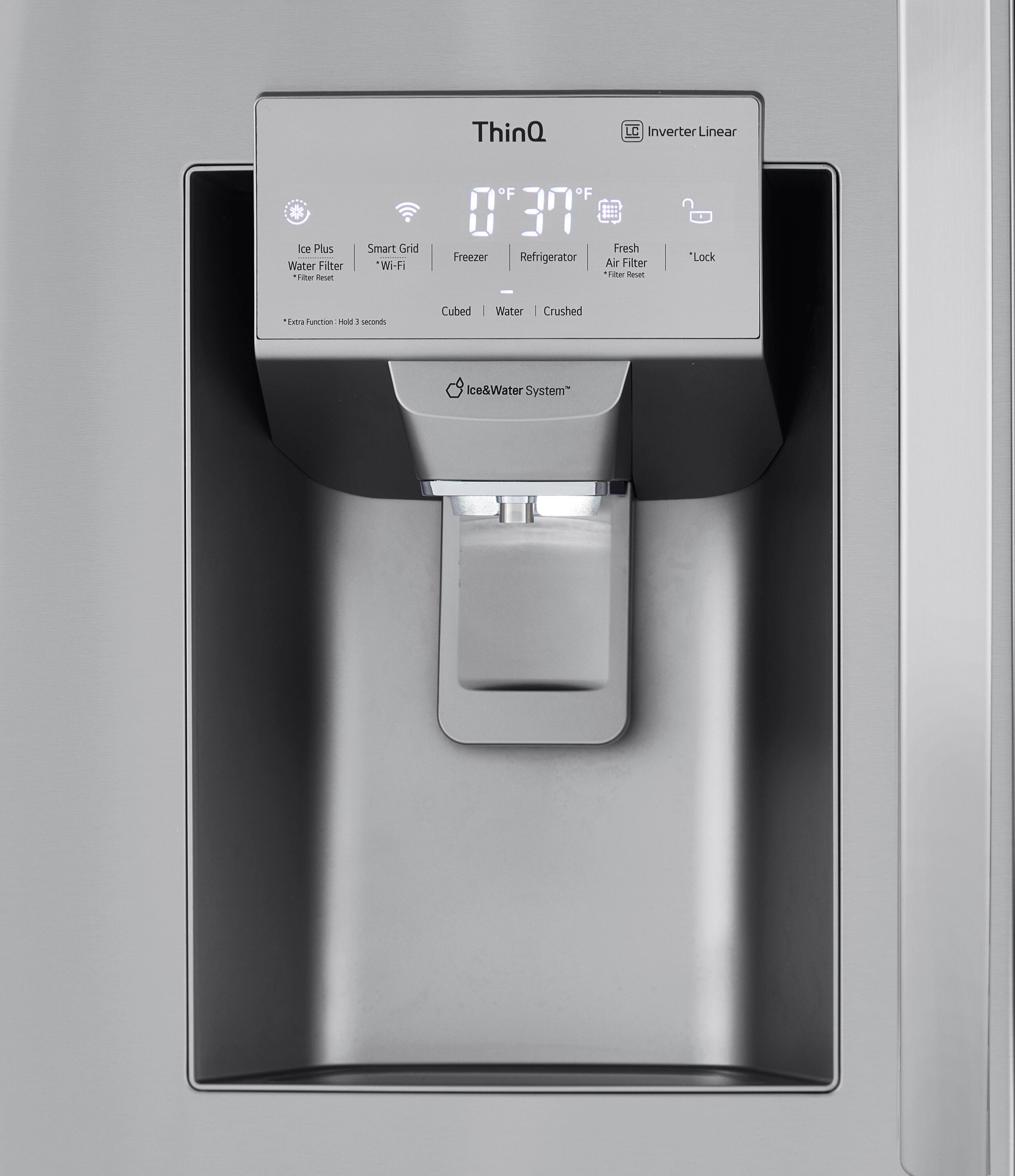 Refrigerador francés de 4 puertas con fabricador doble de hielo y dispensador de agua y hielo - LG con tecnología WiFi inteligente y hielo artesanal de profundidad estándar de 27.8 pies cúbicos con certificación ENERGY STAR (Acero inoxidable a prueba de manchas PrintProof) LRMXS2806S