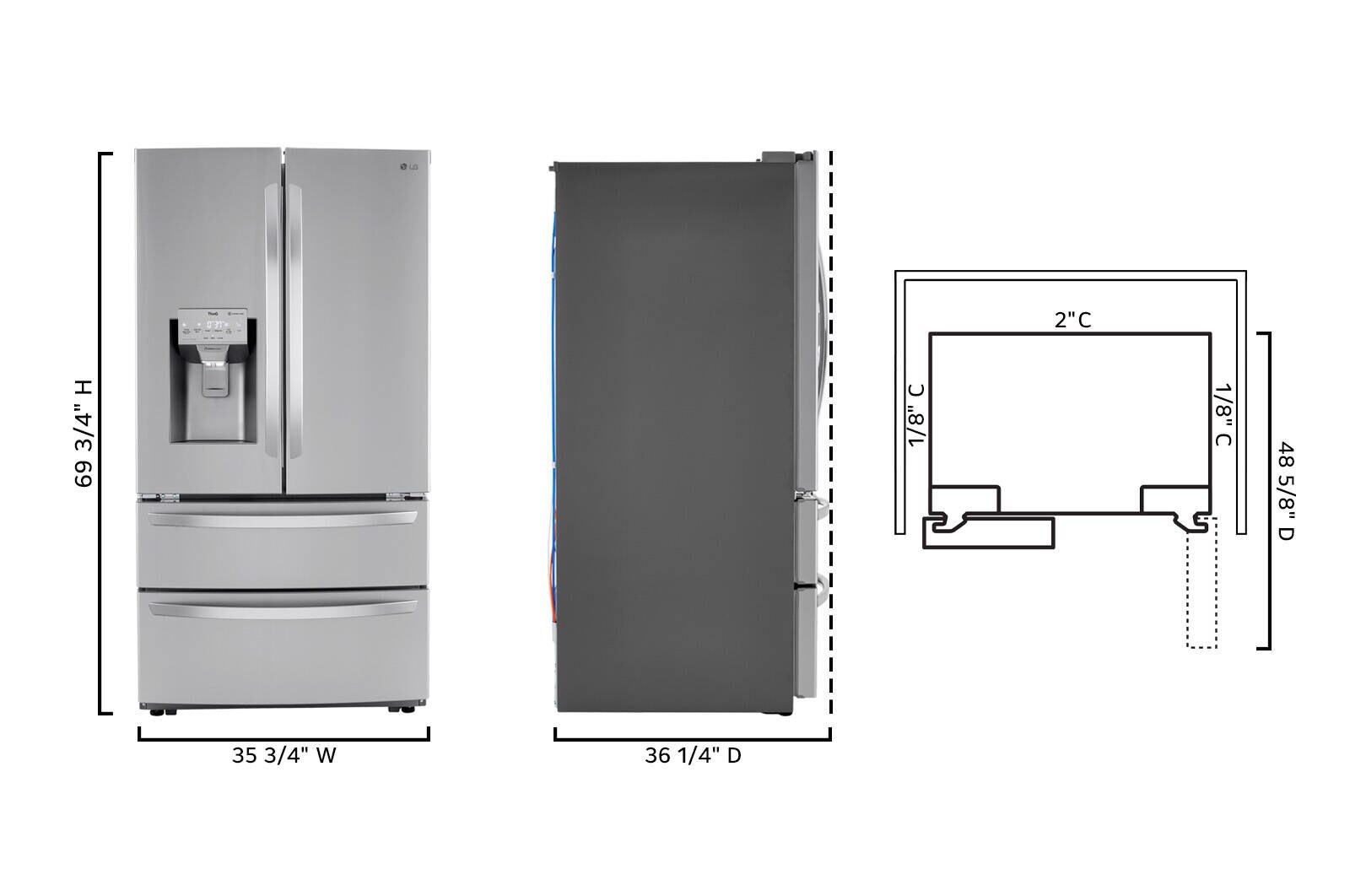 Refrigerador francés de 4 puertas con fabricador doble de hielo y dispensador de agua y hielo - LG con tecnología WiFi inteligente y hielo artesanal de profundidad estándar de 27.8 pies cúbicos con certificación ENERGY STAR (Acero inoxidable a prueba de manchas PrintProof) LRMXS2806S