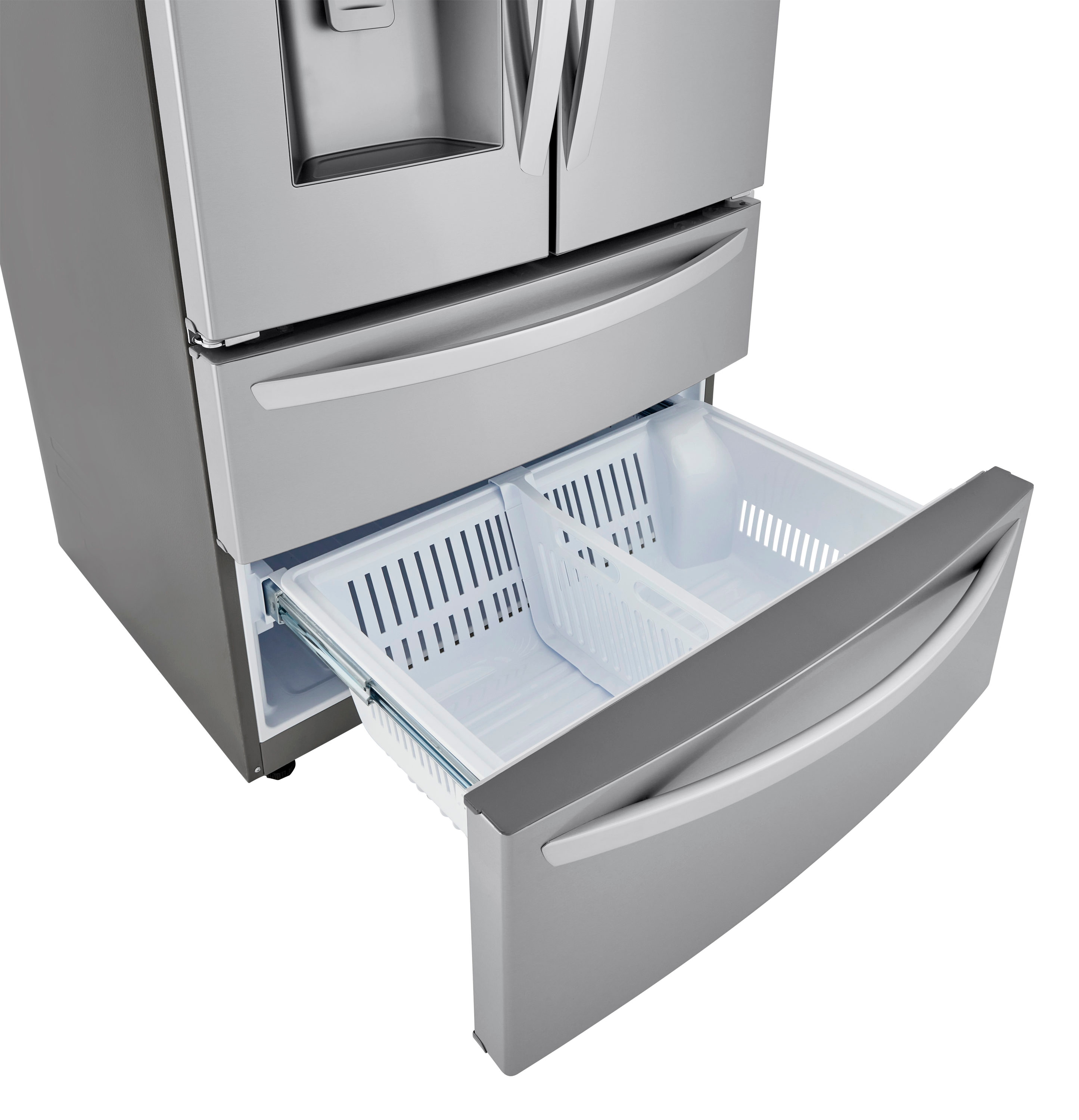 Refrigerador francés de 4 puertas con fabricador doble de hielo y dispensador de agua y hielo - LG con tecnología WiFi inteligente y hielo artesanal de profundidad estándar de 27.8 pies cúbicos con certificación ENERGY STAR (Acero inoxidable a prueba de manchas PrintProof) LRMXS2806S