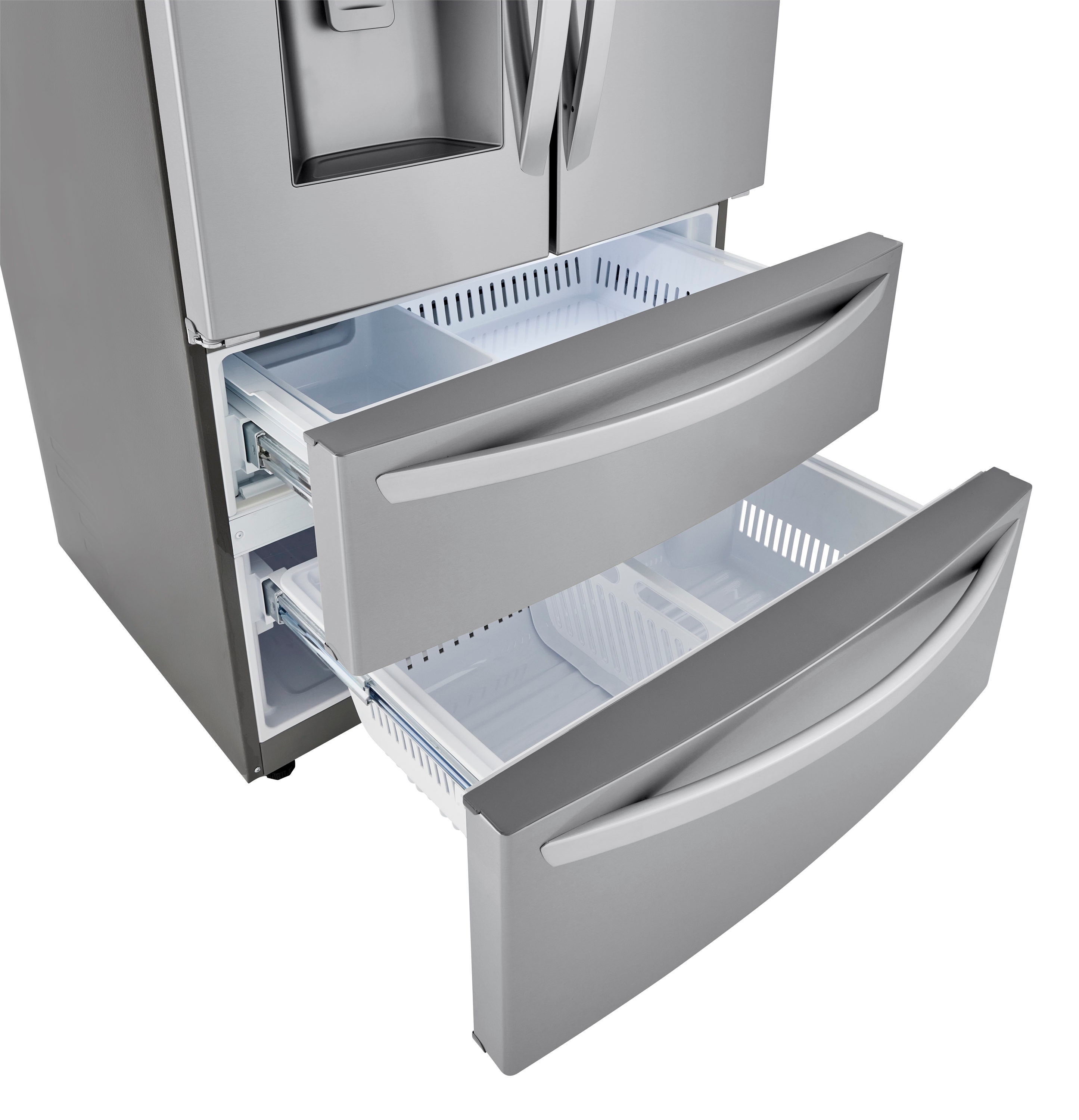 Refrigerador francés de 4 puertas con fabricador doble de hielo y dispensador de agua y hielo - LG con tecnología WiFi inteligente y hielo artesanal de profundidad estándar de 27.8 pies cúbicos con certificación ENERGY STAR (Acero inoxidable a prueba de manchas PrintProof) LRMXS2806S