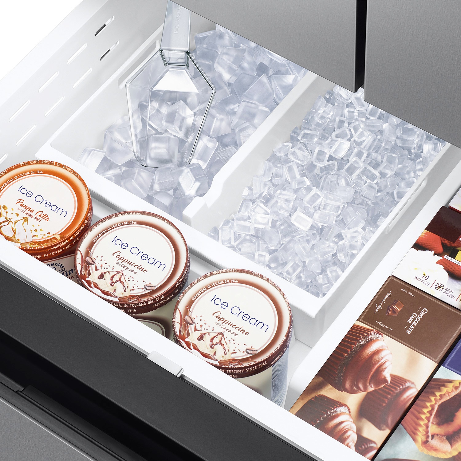 Refrigerador French Door Samsung de 30.5 pies cúbicos con capacidad Mega y profundidad estándar, compatible con Smart, con doble fabricador de hielo y dispensador de agua e hielo (Acero inoxidable resistente a huellas dactilares) - Certificado ENERGY STAR RF32CG5400SR.