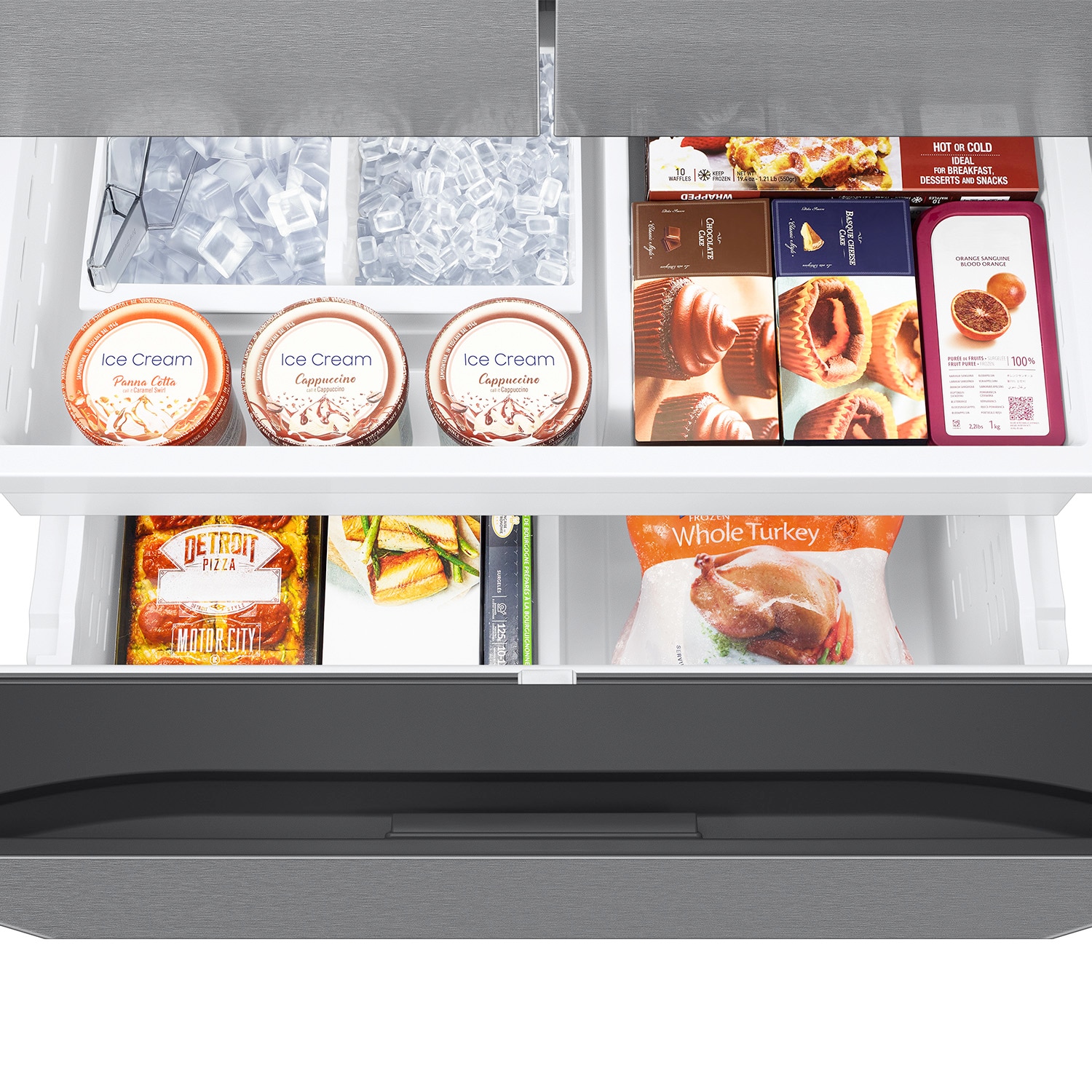 Refrigerador French Door Samsung de 30.5 pies cúbicos con capacidad Mega y profundidad estándar, compatible con Smart, con doble fabricador de hielo y dispensador de agua e hielo (Acero inoxidable resistente a huellas dactilares) - Certificado ENERGY STAR RF32CG5400SR.