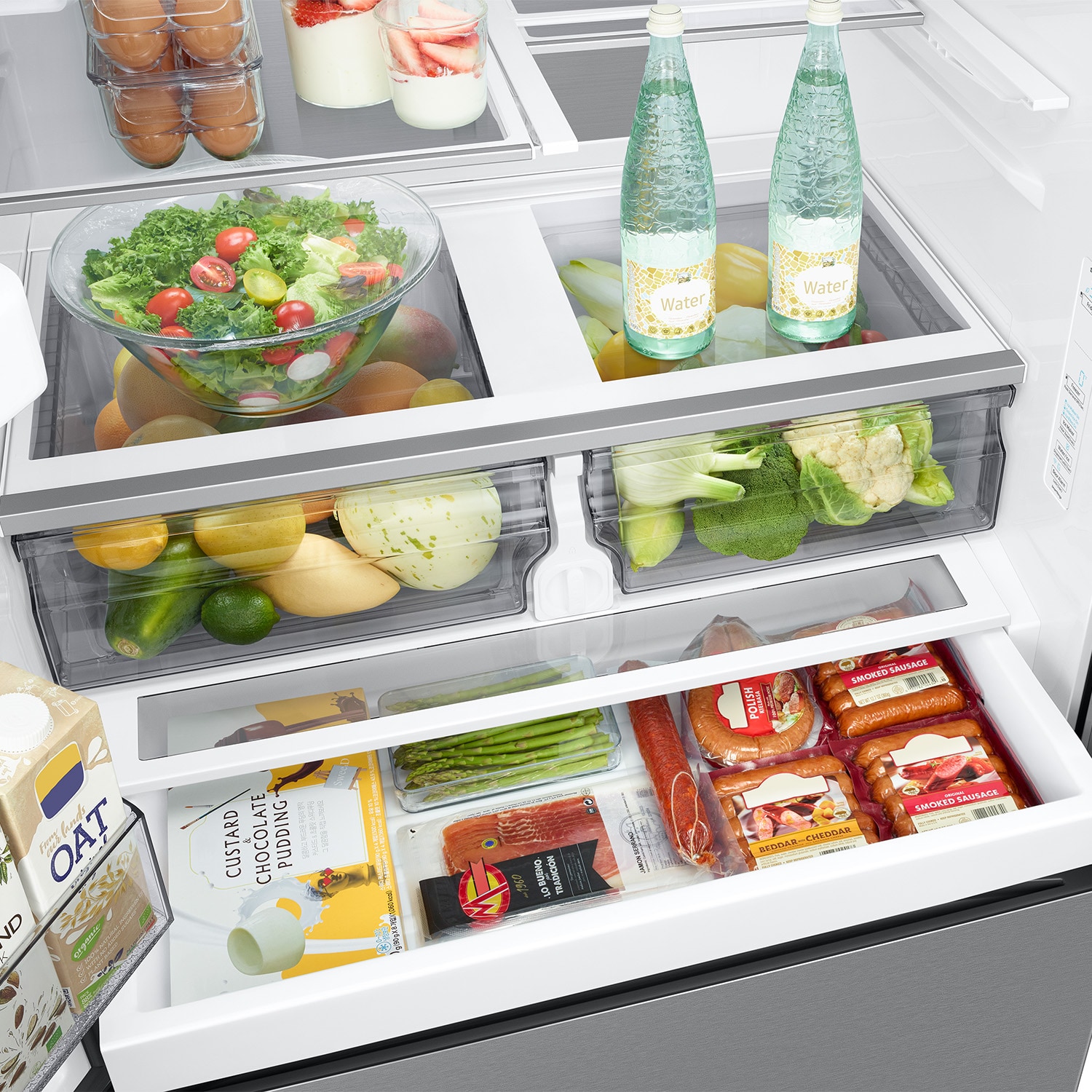 Refrigerador French Door Samsung de 30.5 pies cúbicos con capacidad Mega y profundidad estándar, compatible con Smart, con doble fabricador de hielo y dispensador de agua e hielo (Acero inoxidable resistente a huellas dactilares) - Certificado ENERGY STAR RF32CG5400SR.