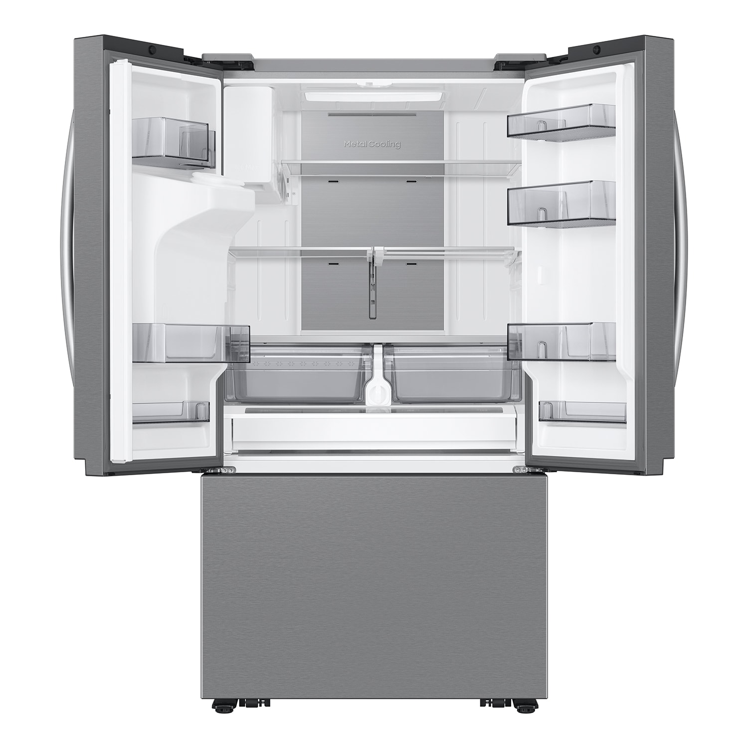 Refrigerador French Door Samsung de 30.5 pies cúbicos con capacidad Mega y profundidad estándar, compatible con Smart, con doble fabricador de hielo y dispensador de agua e hielo (Acero inoxidable resistente a huellas dactilares) - Certificado ENERGY STAR RF32CG5400SR.