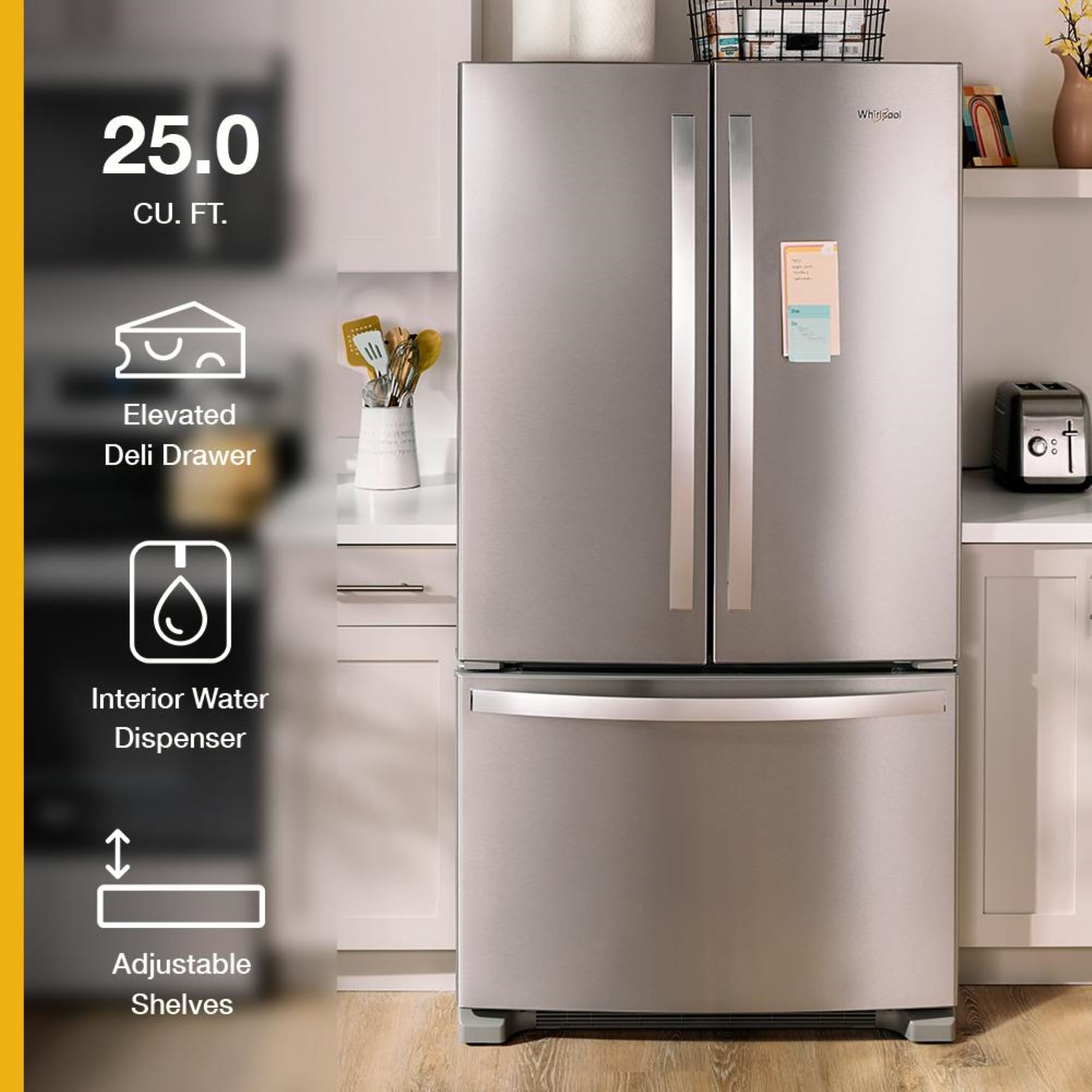 Refrigerador Francés de Tres Puertas con Hielera y Certificación ENERGY STAR de 25.2 pies cúbicos de Profundidad Estándar (Negro) Whirlpool WRFF3236RB