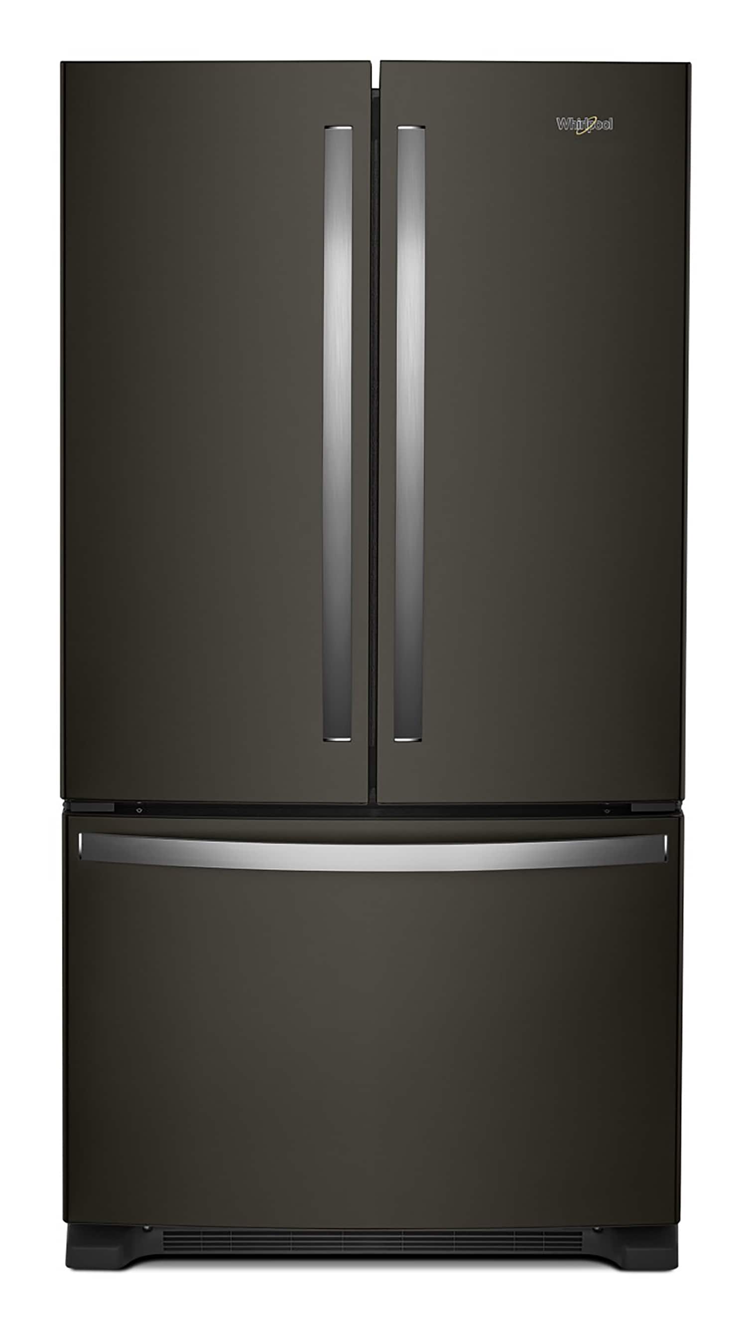 Refrigerador de Puertas Francesas de 3 Puertas con Hielera - Acero Inoxidable Negro Resistente a Huellas - Certificado ENERGY STAR - Whirlpool estándar de 25.2 pies cúbicos de profundidad