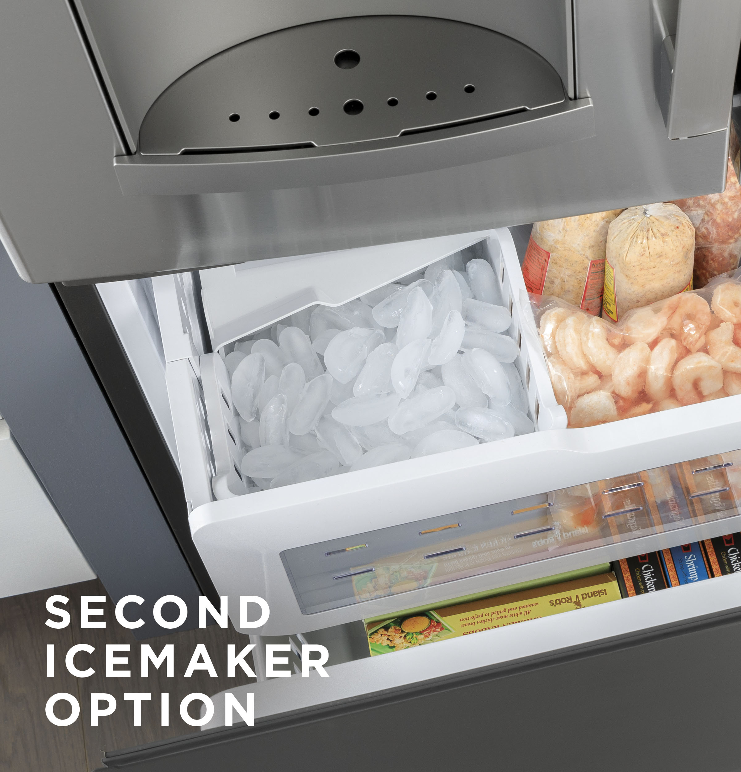 Refrigerador de Puerta Francesa de 3 Puertas de GE de 27.7 pies cúbicos de profundidad estándar con fabricador de hielo, dispensador de agua y hielo (Acero inoxidable) Certificado ENERGY STAR GFE28GYNFS