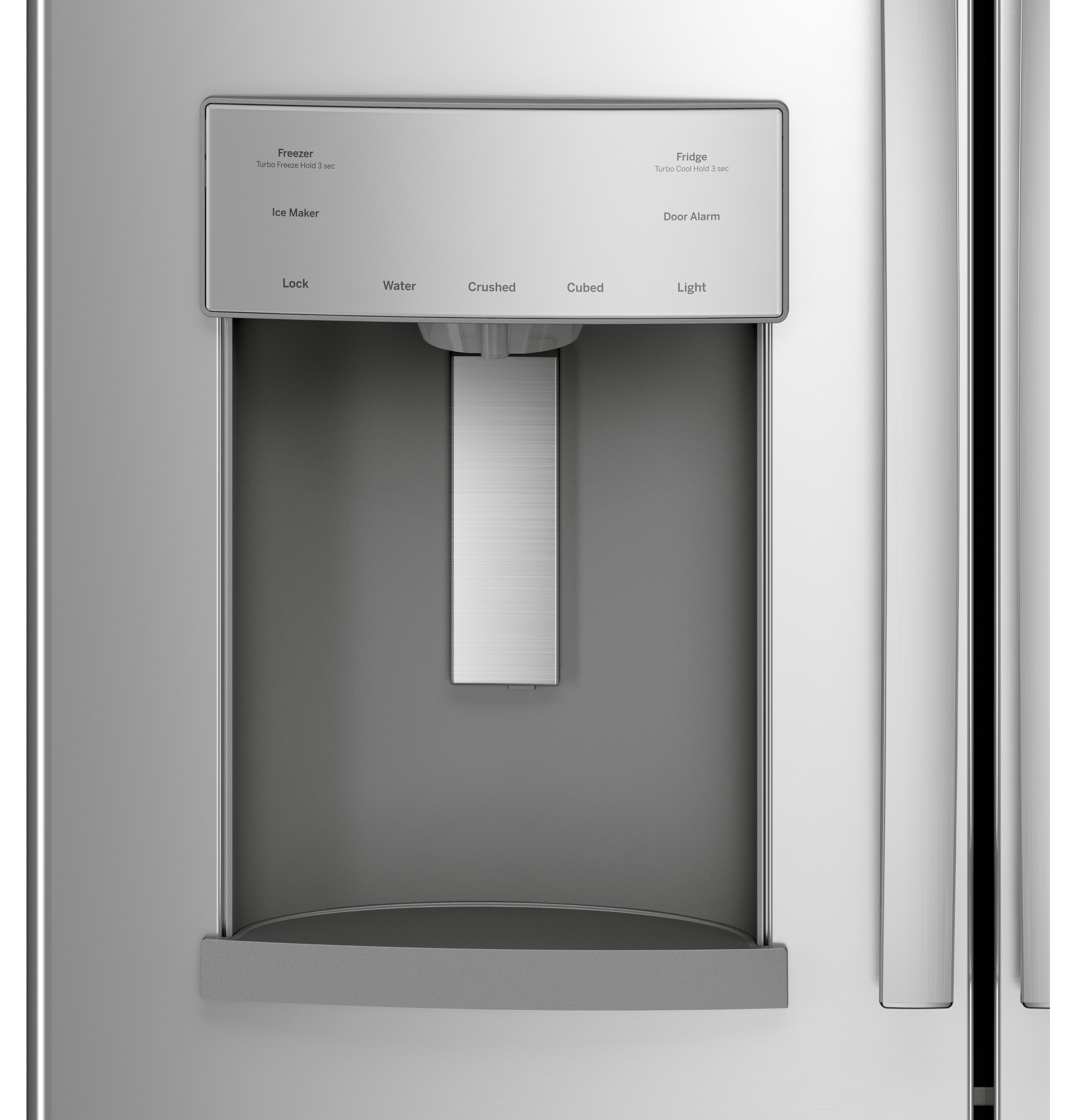 Refrigerador de Puerta Francesa de 3 Puertas de GE de 27.7 pies cúbicos de profundidad estándar con fabricador de hielo, dispensador de agua y hielo (Acero inoxidable) Certificado ENERGY STAR GFE28GYNFS