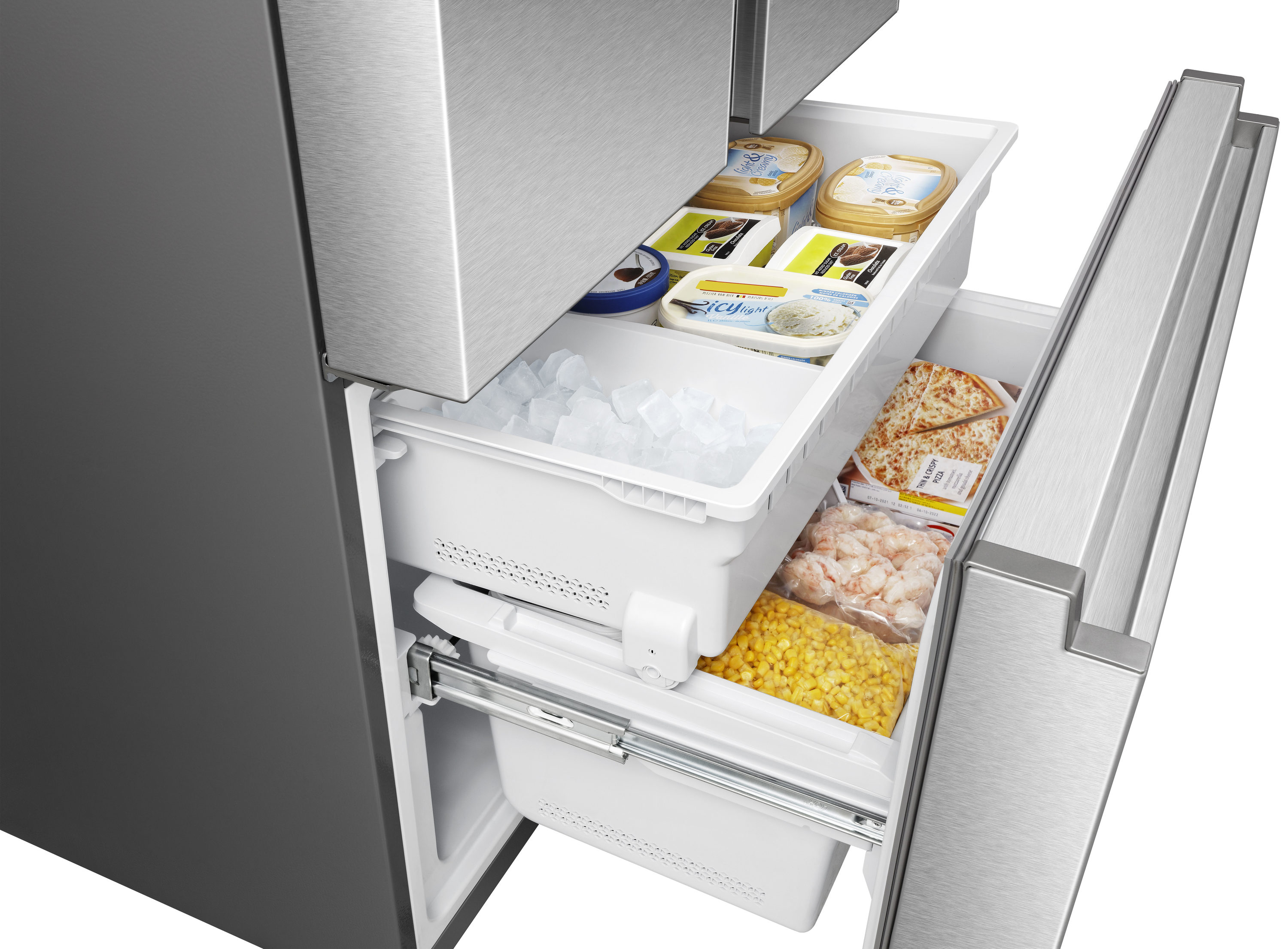 Refrigerador de Puertas Francesas de 3 Puertas Hisense PureFlat con Dispensador de Agua y Fábrica de Hielo, de 26.6 pies cúbicos de profundidad estándar (acero inoxidable resistente a huellas dactilares) Certificado ENERGY STAR HRF266N6CSE1